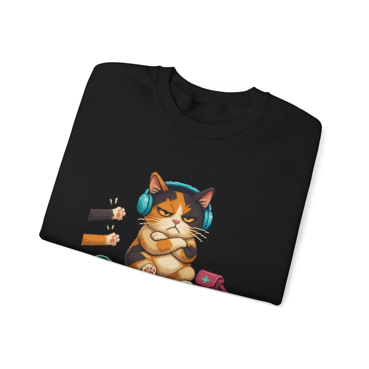 Healer On Strike Gaming Cat Crewneck Sweatshirt — Wear8bit — supplier digital product render, angle 4