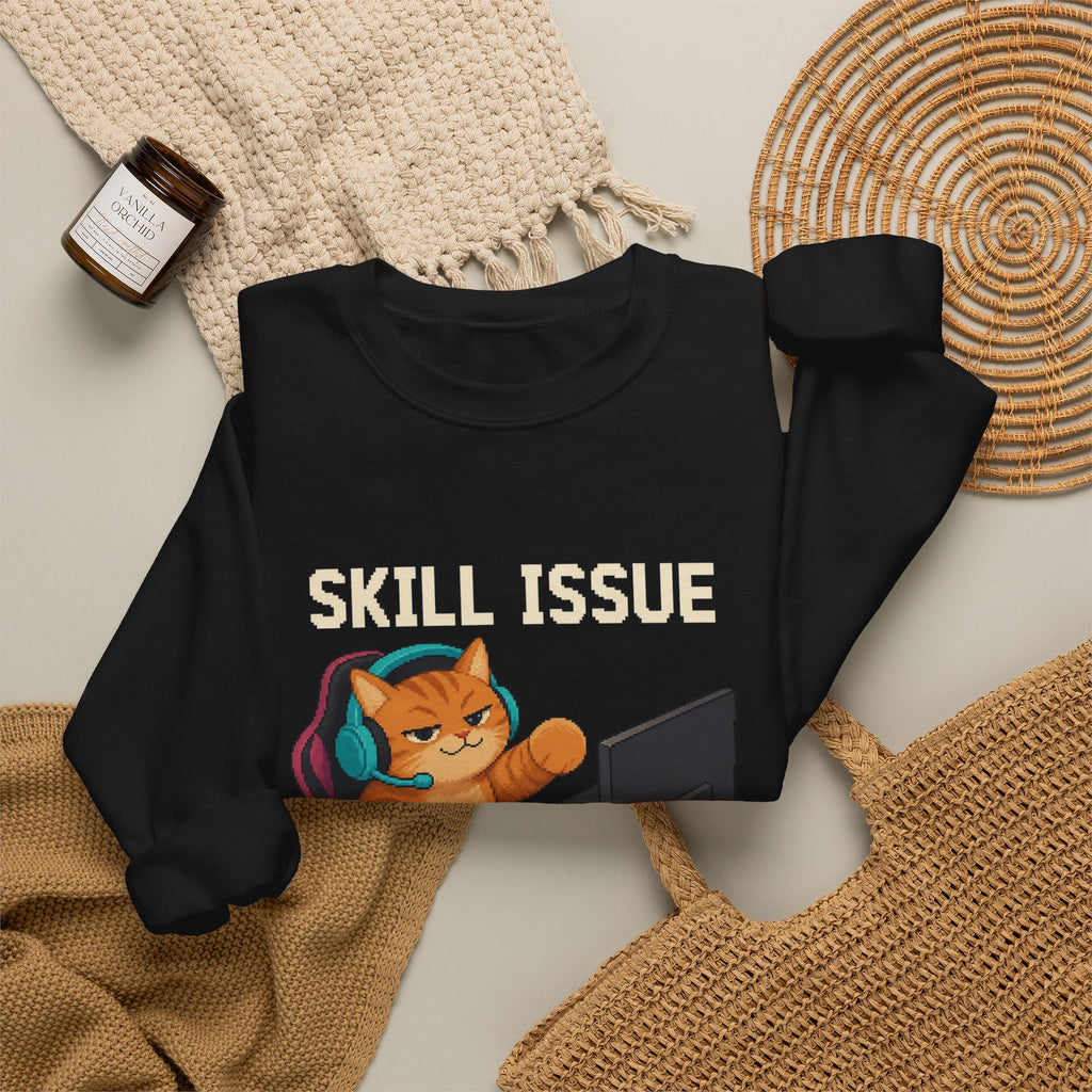 Skill Issue Gaming Cat Crewneck Sweatshirt — Wear8bit — supplier digital product render, angle 5