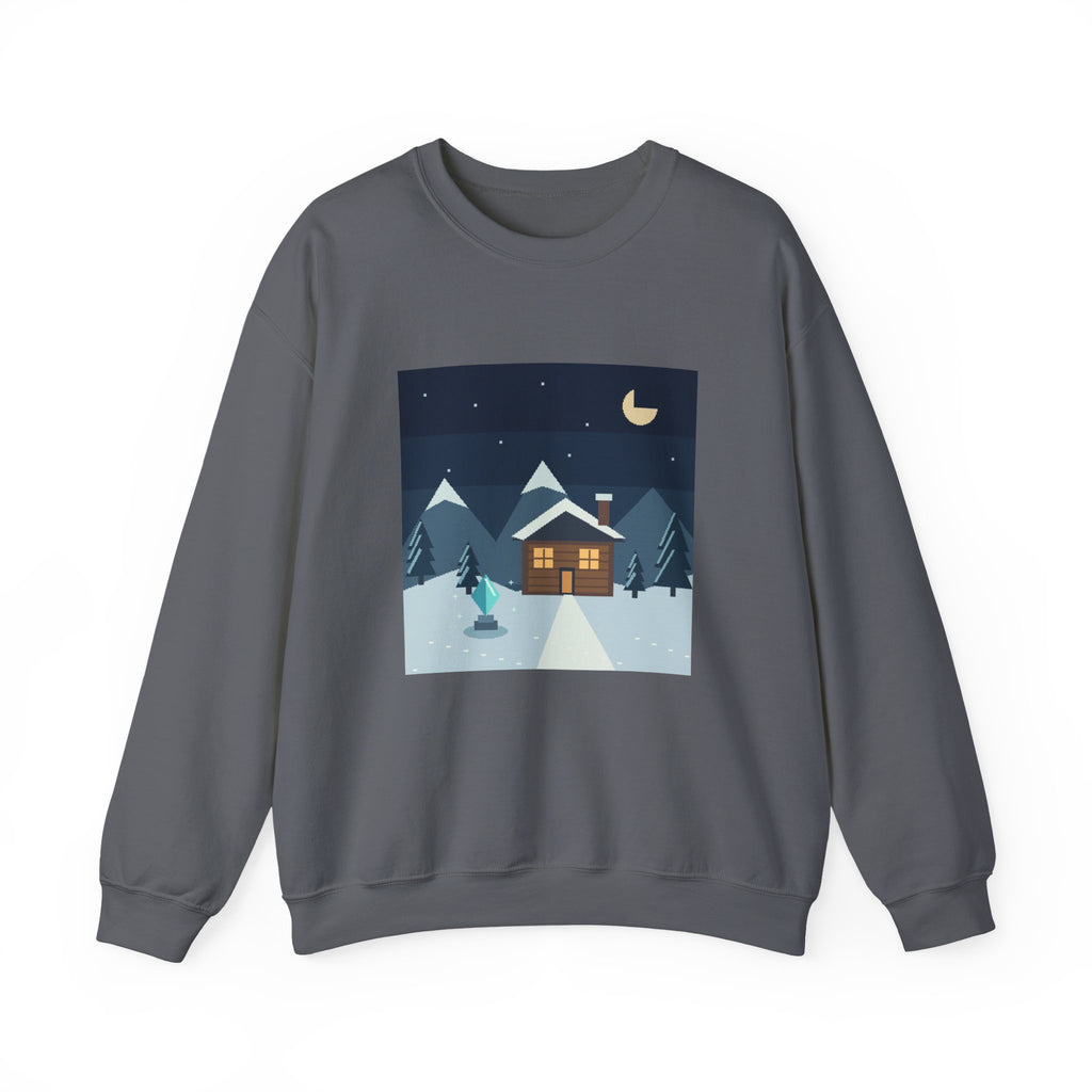 Snow Save Point Pixel Art Crewneck Sweatshirt — Winter & Cozy — original Wear8bit pixel-art product design, product image 3, digital mockup