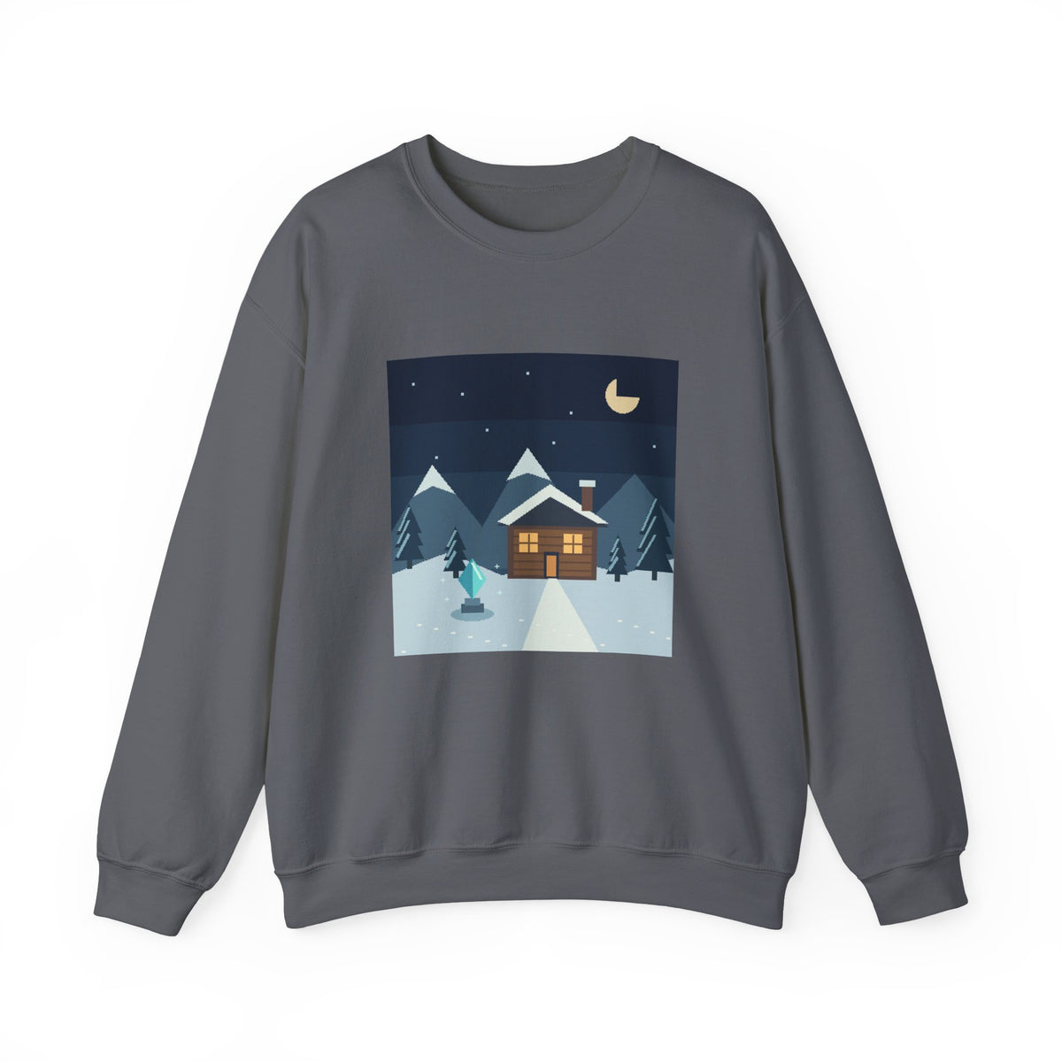 Snow Save Point Pixel Art Crewneck Sweatshirt — Winter & Cozy — original Wear8bit pixel-art product design, product image 3, digital mockup