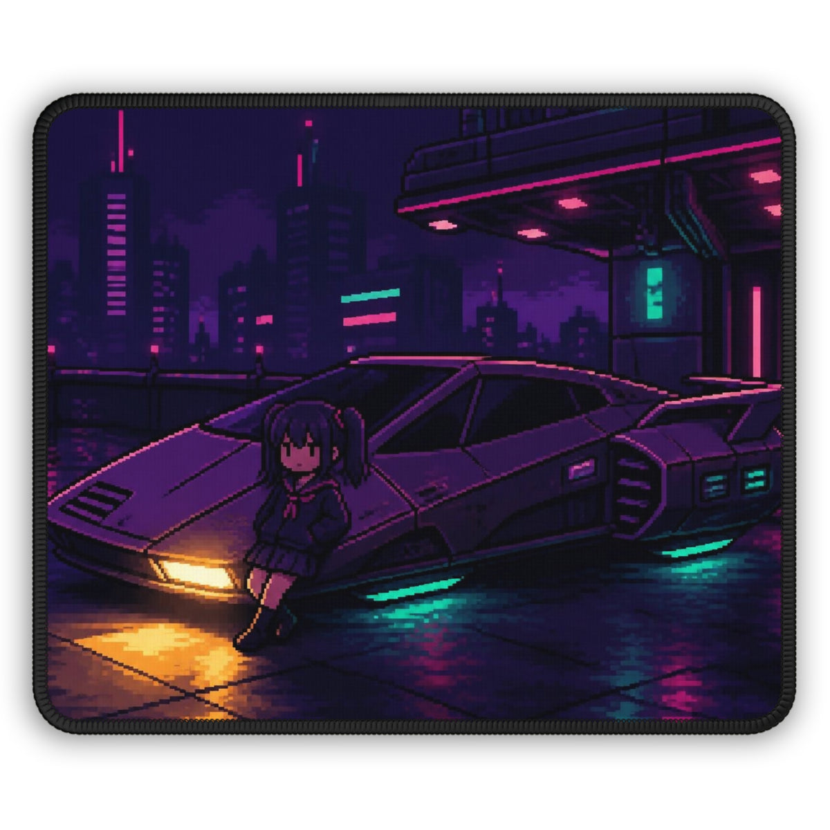 Midnight Tuner Mousepad — Original JDM Pixel Art Desk Mat, Night Drift Decor — original Wear8bit pixel-art product design, product image 2, digital mockup