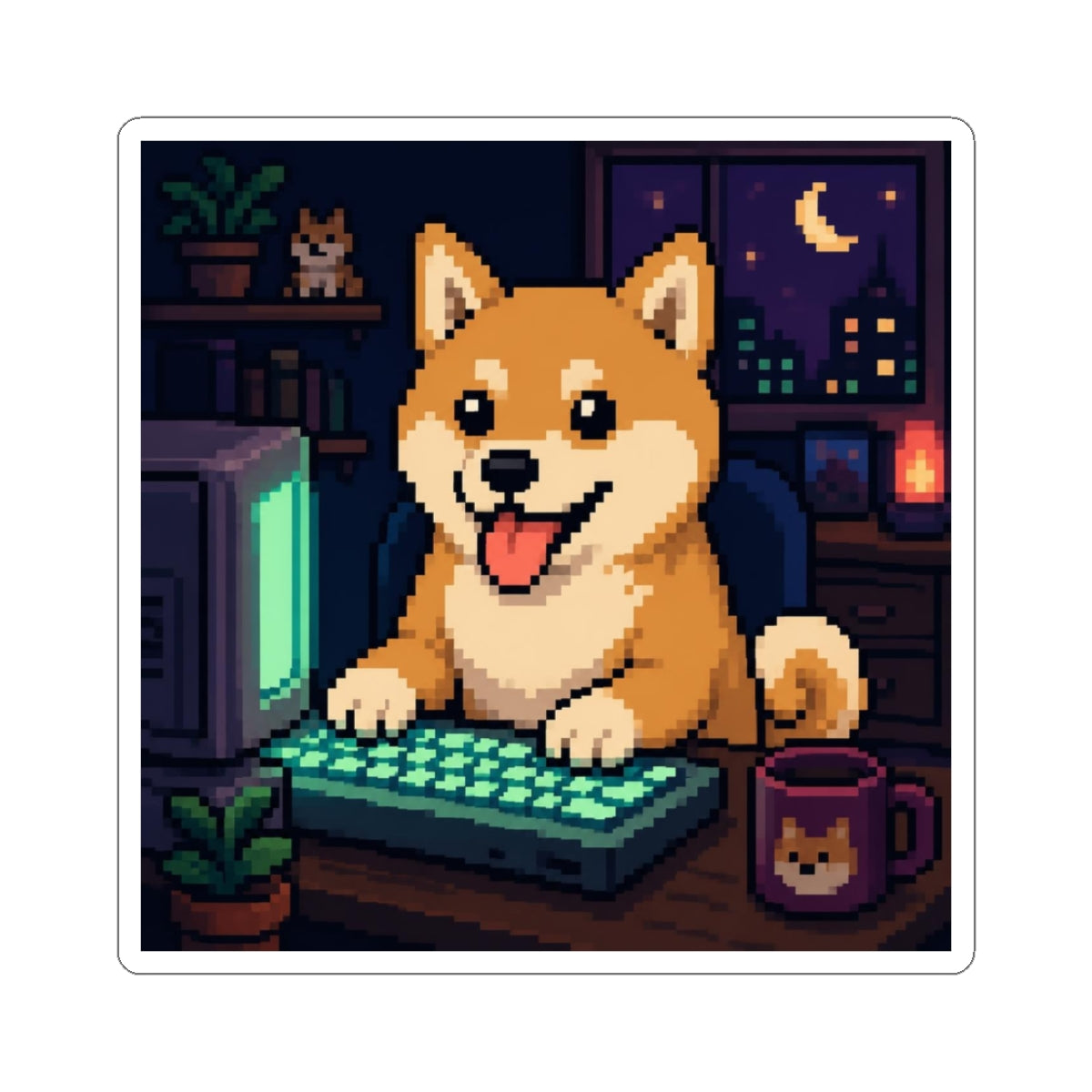 Shiba Desk Sticker — original Wear8bit pixel-art product design, product image 2, digital mockup