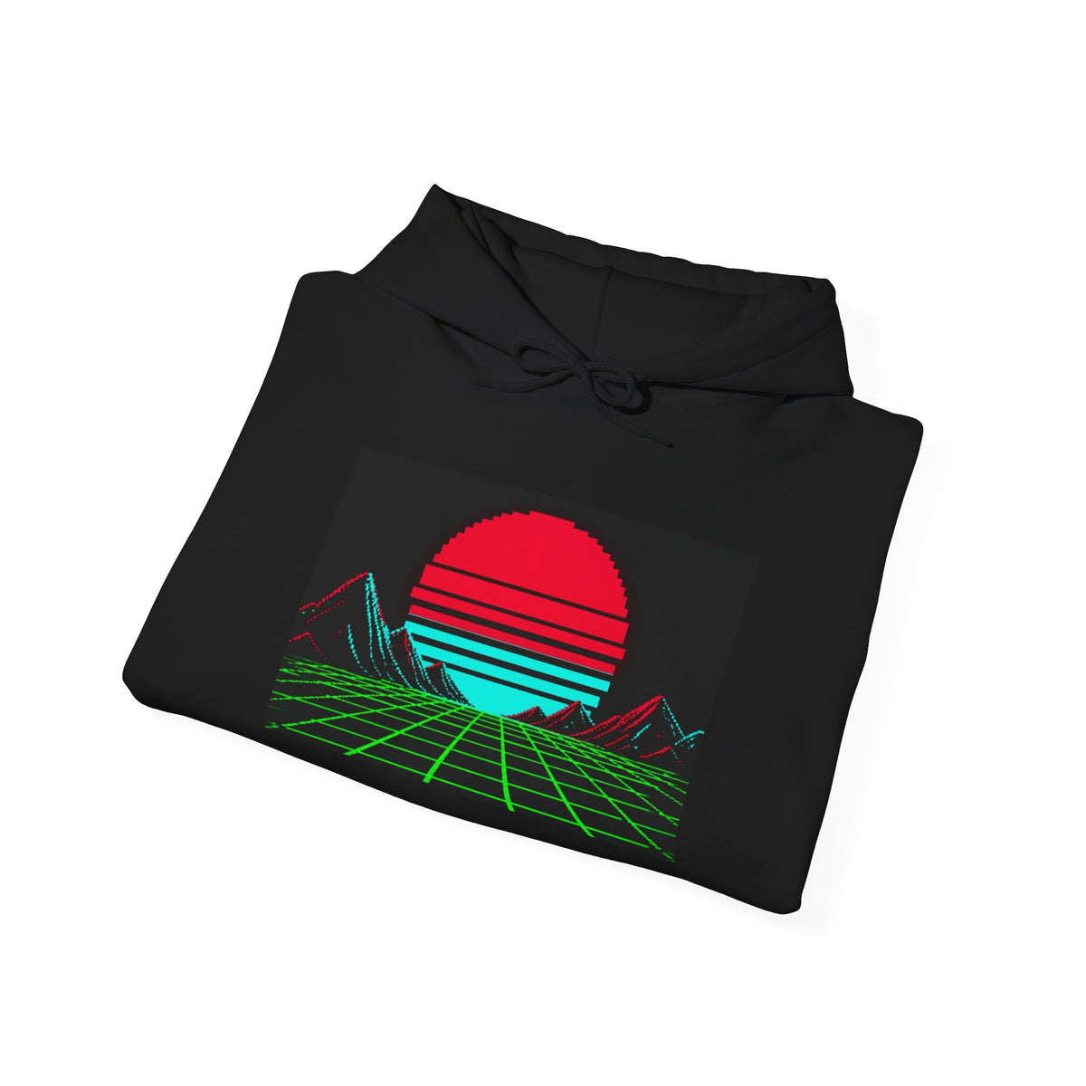 Arcade Cabinet Hoodie — Neon Pixel Art Sunset Pullover, Retro Gaming Merch — original Wear8bit pixel-art product design, product image 5, digital mockup