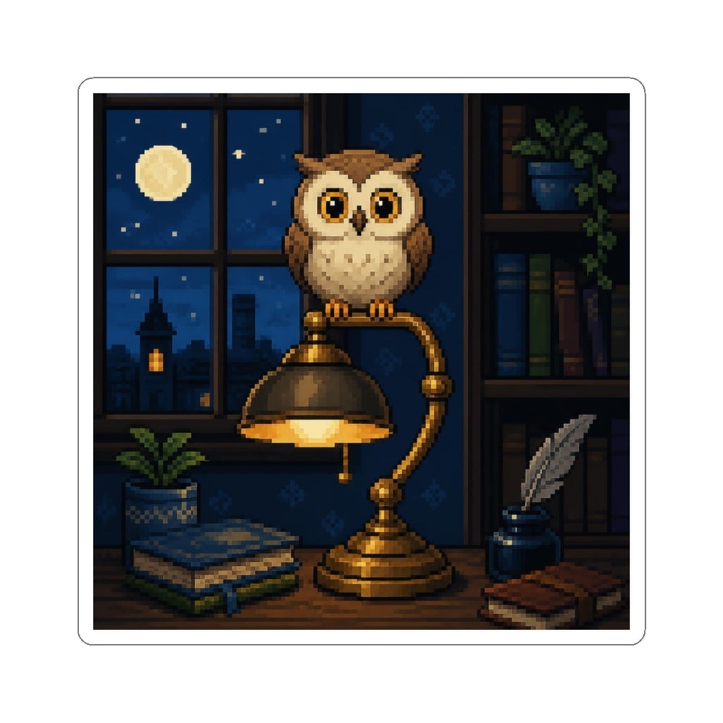 Owl Lamp Sticker — original Wear8bit pixel-art product design, product image 2, digital mockup