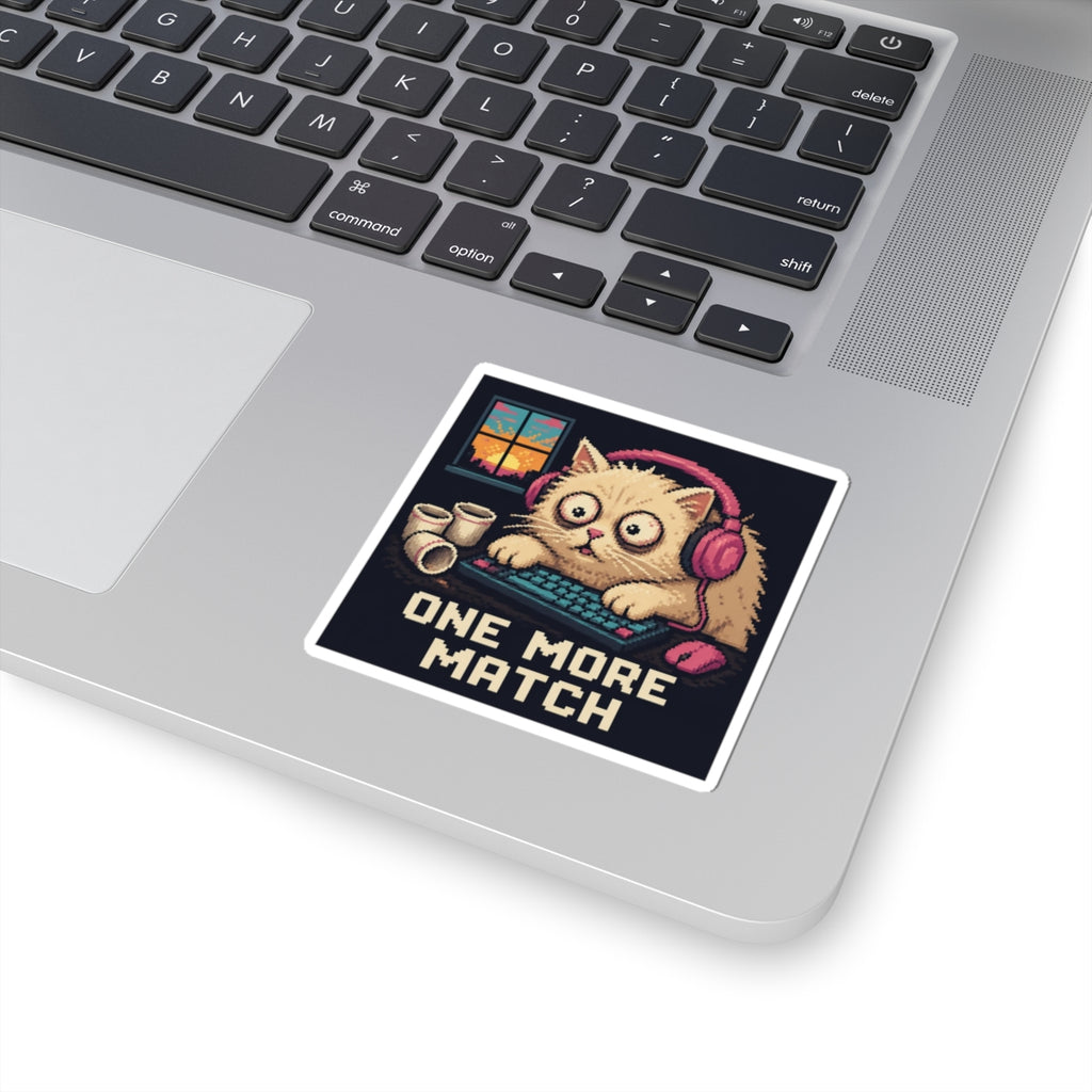 One More Match Gaming Cat Sticker — Wear8bit — supplier digital product render, angle 2