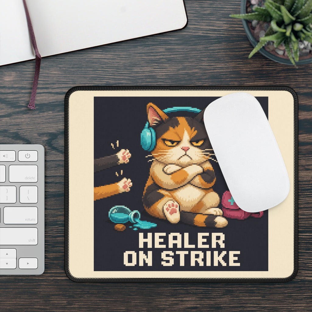 Healer On Strike Gaming Cat Gaming Mousepad — Wear8bit — supplier digital product render, angle 3