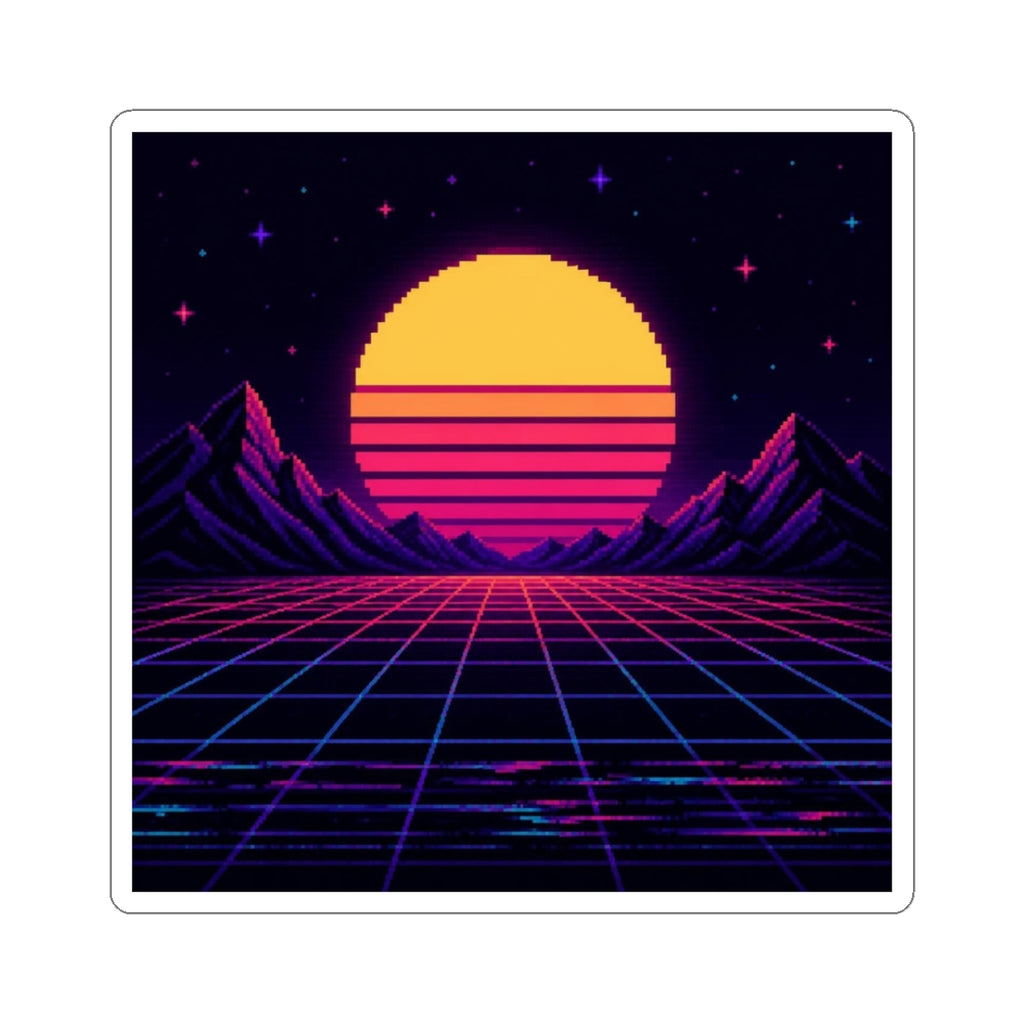 Grid Horizon Sticker — Synthwave Pixel Art Decal, Retro Gaming Vinyl Sticker — original Wear8bit pixel-art product design, product image 2, digital mockup