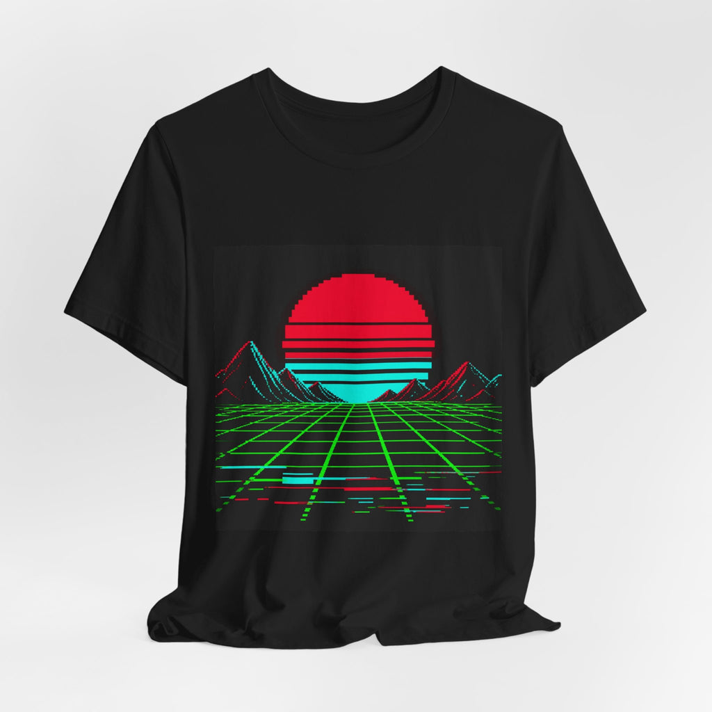 Arcade Cabinet Graphic Tee — Neon Pixel Art Sunset Shirt, Retro Gaming Tee — original Wear8bit pixel-art product design, product image 5, digital mockup