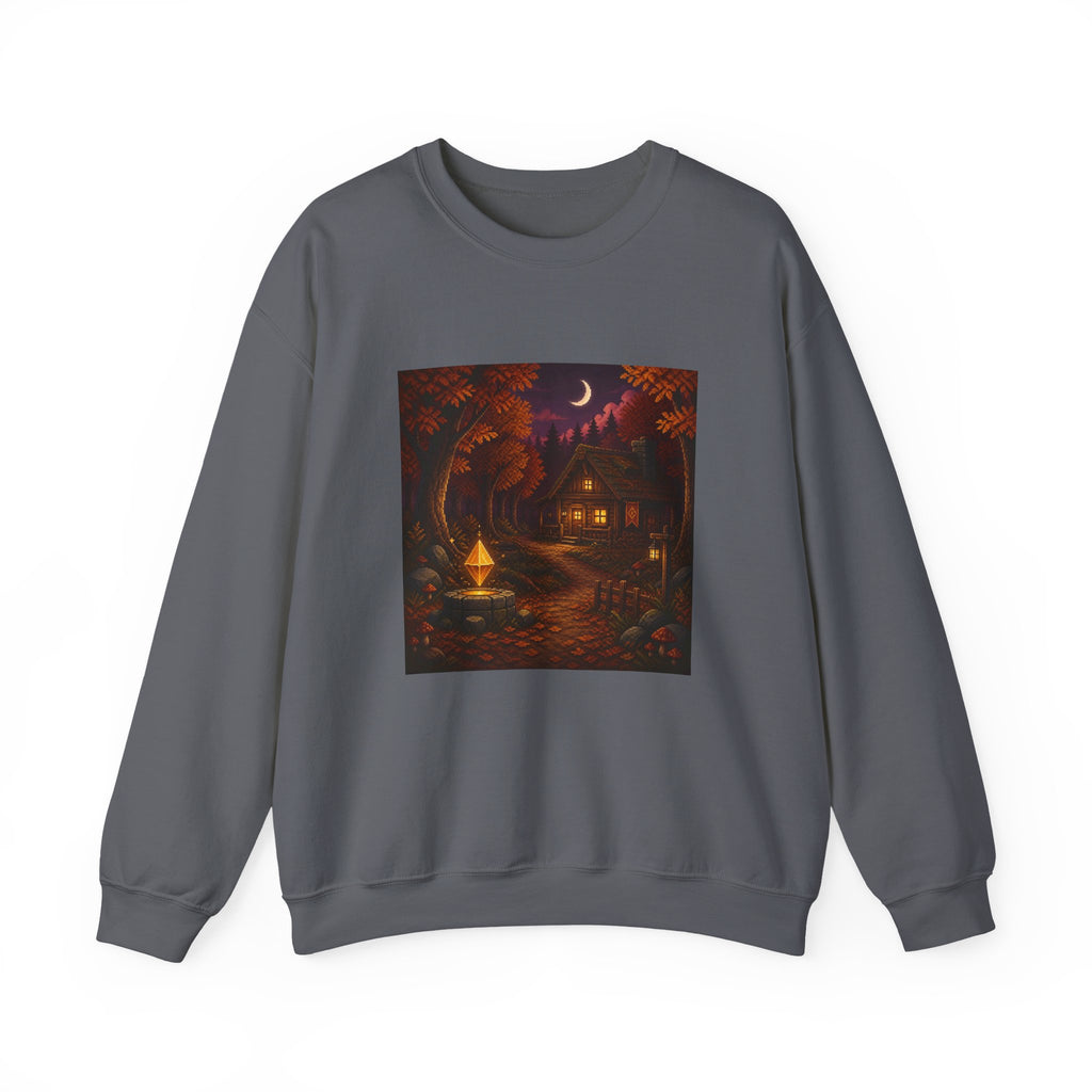Amber Save Point Pixel Art Crewneck Sweatshirt — Fall & Cozy — original Wear8bit pixel-art product design, product image 3, digital mockup