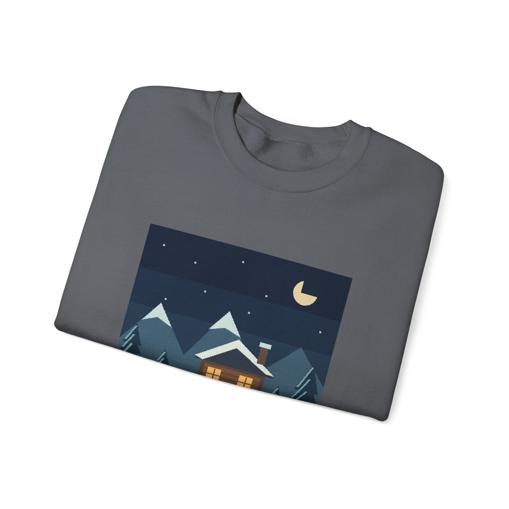 Snow Save Point Pixel Art Crewneck Sweatshirt — Winter & Cozy — original Wear8bit pixel-art product design, product image 8, digital mockup