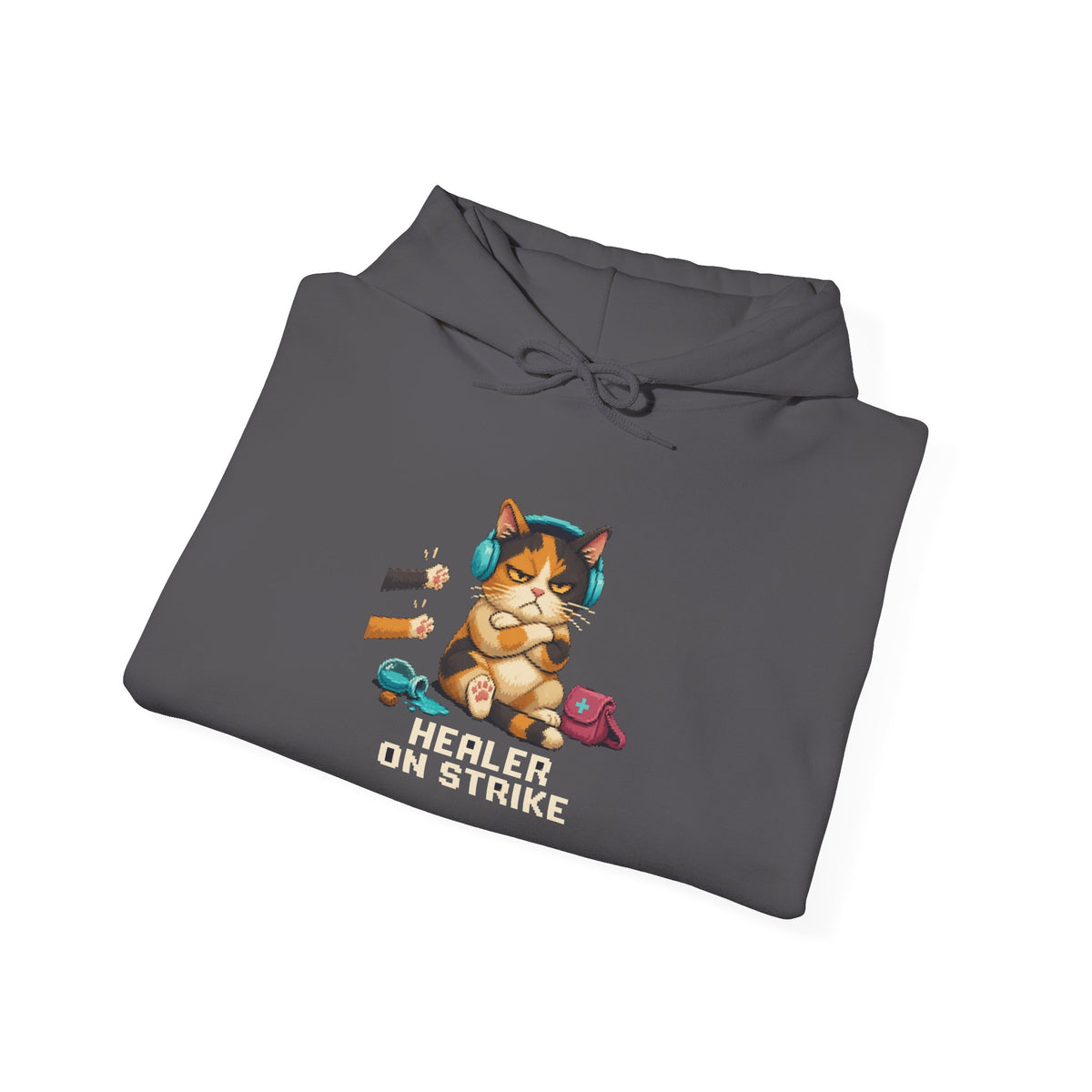 Healer On Strike Gaming Cat Fleece Hoodie — Wear8bit — supplier digital product render, angle 8