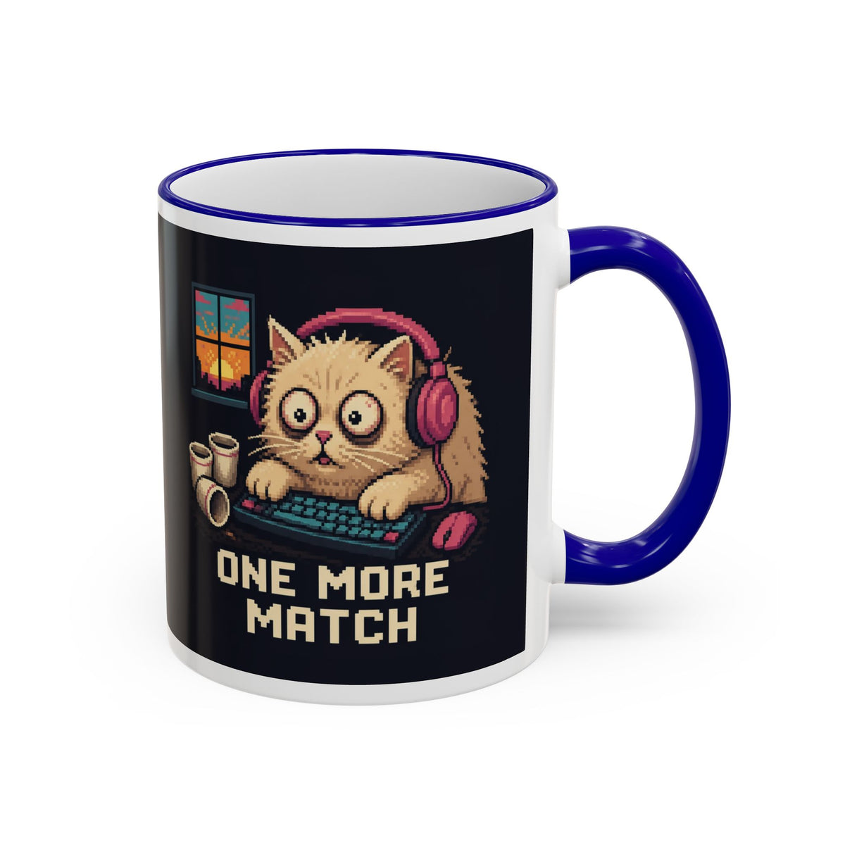 One More Match Gaming Cat Accent Mug — Wear8bit — supplier digital product render, angle 4