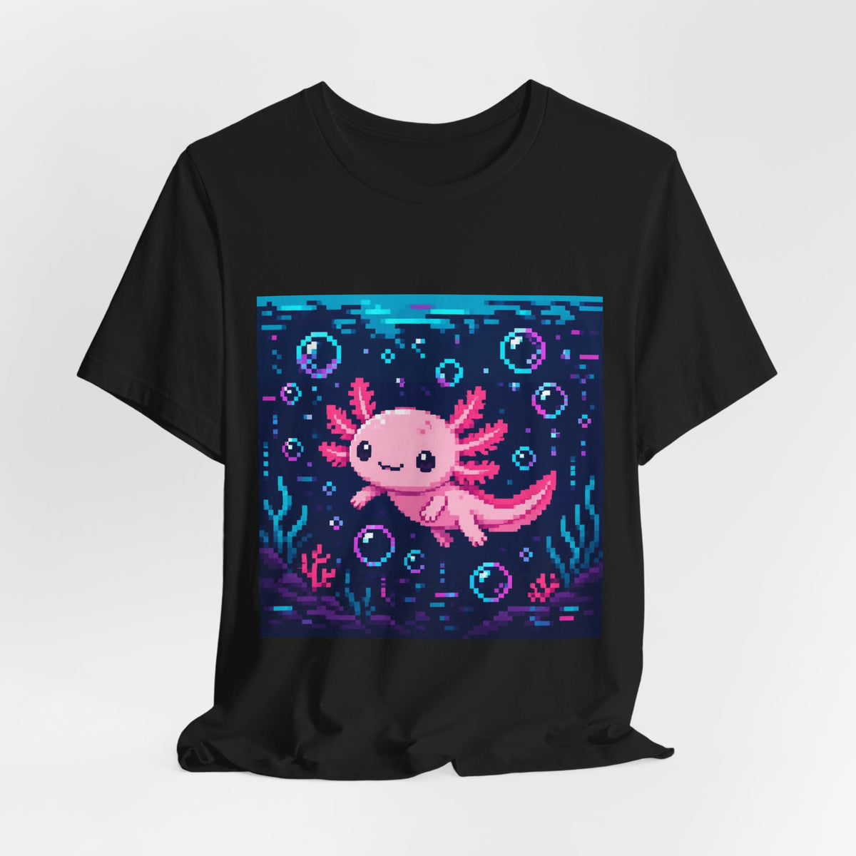 Axolotl Glitch Tee — original Wear8bit pixel-art product design, product image 5, digital mockup