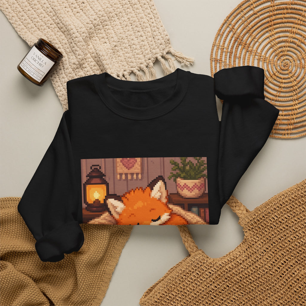 Baby Fox Pixel Art Crewneck Sweatshirt — Winter & Cozy — original Wear8bit pixel-art product design, product image 6, digital mockup