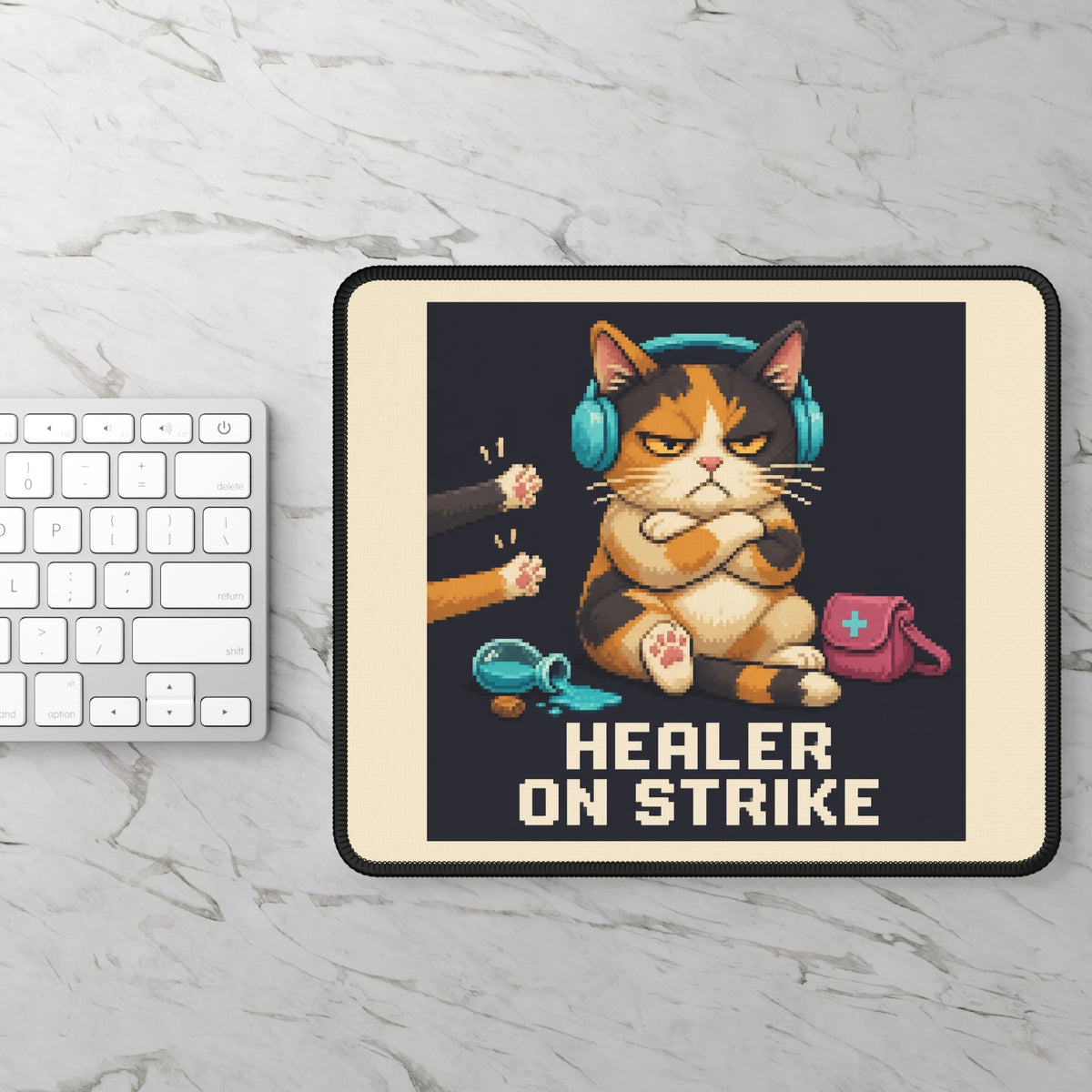 Healer On Strike Gaming Cat Gaming Mousepad — Wear8bit — supplier digital product render, angle 2