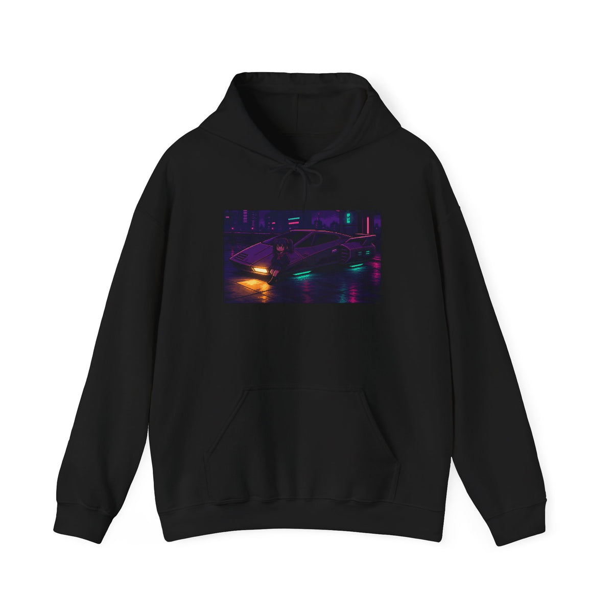 Midnight Tuner Hoodie — Original JDM Pixel Art Pullover, Night Drift Merch — original Wear8bit pixel-art product design, product image 2, digital mockup
