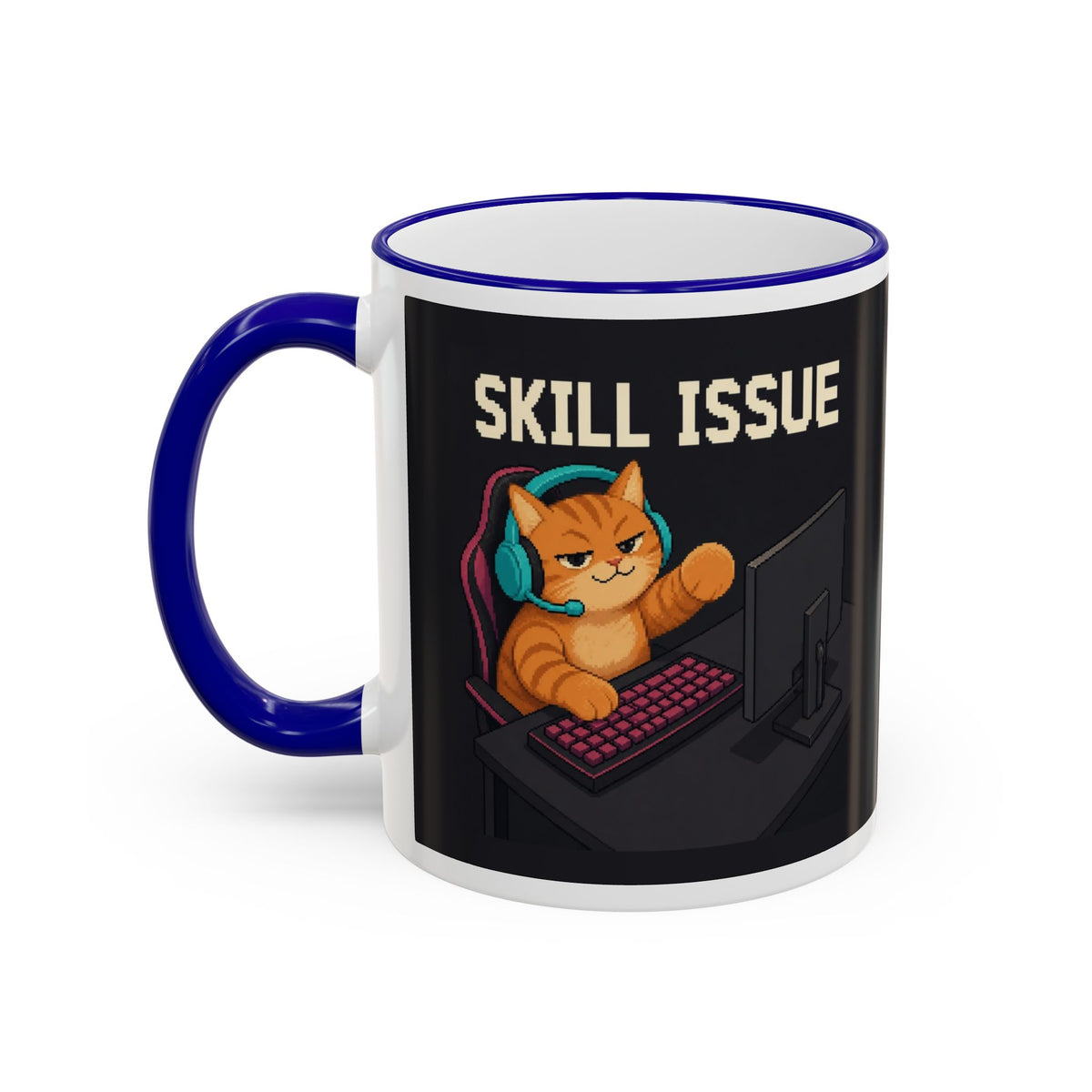 Skill Issue Gaming Cat Accent Mug — Wear8bit — supplier digital product render, angle 3
