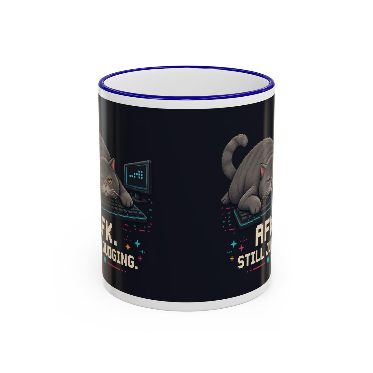 Afk. Still Judging. Gaming Cat Accent Mug — Wear8bit — supplier digital product render, angle 1
