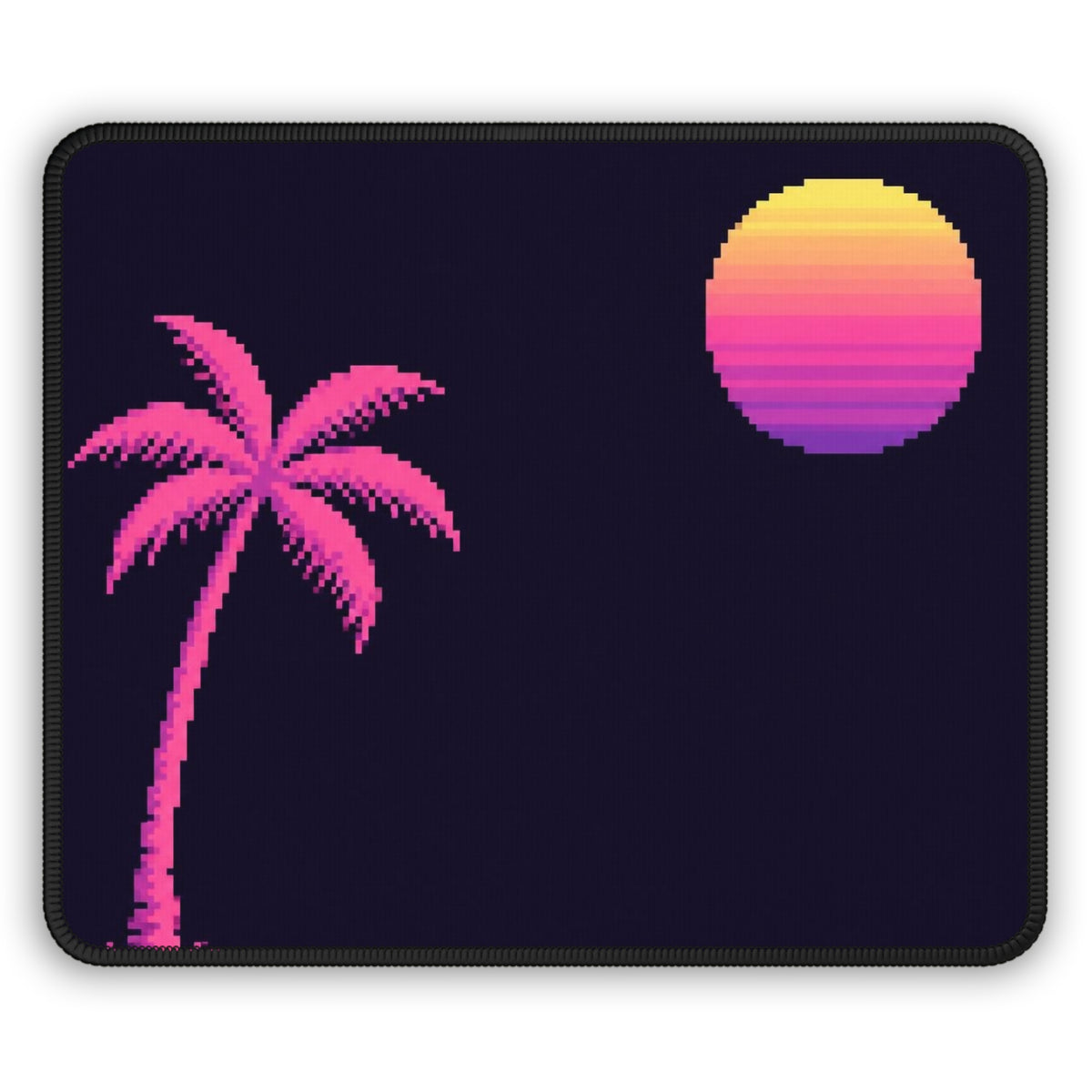 Palm & Chrome Sun Mousepad — Minimalist Synthwave Pixel Art Desk Mat — original Wear8bit pixel-art product design, product image 2, digital mockup