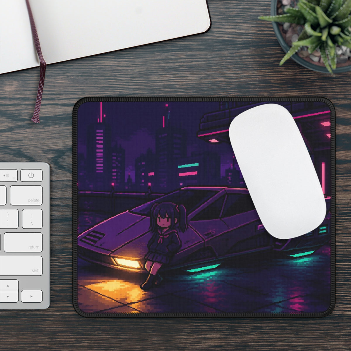 Midnight Tuner Mousepad — Original JDM Pixel Art Desk Mat, Night Drift Decor — original Wear8bit pixel-art product design, product image 4, digital mockup