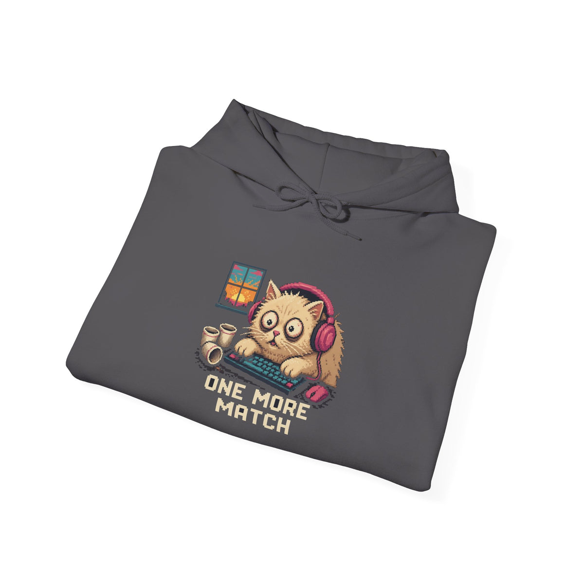 One More Match Gaming Cat Fleece Hoodie — Wear8bit — supplier digital product render, angle 8