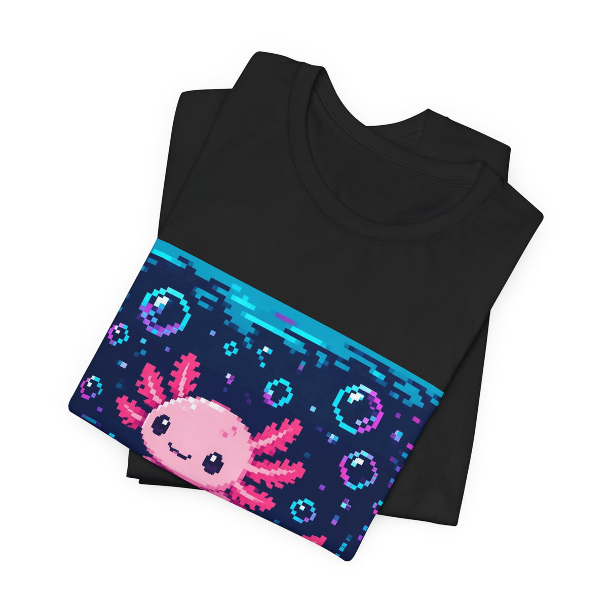 Axolotl Glitch Tee — original Wear8bit pixel-art product design, product image 4, digital mockup