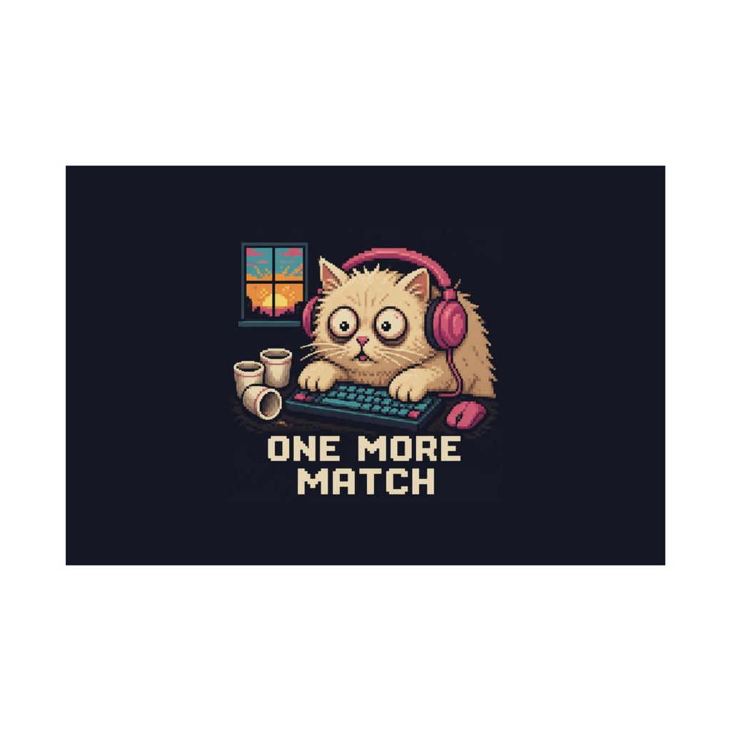 One More Match Gaming Cat Matte Poster — Wear8bit — supplier digital product render, angle 2