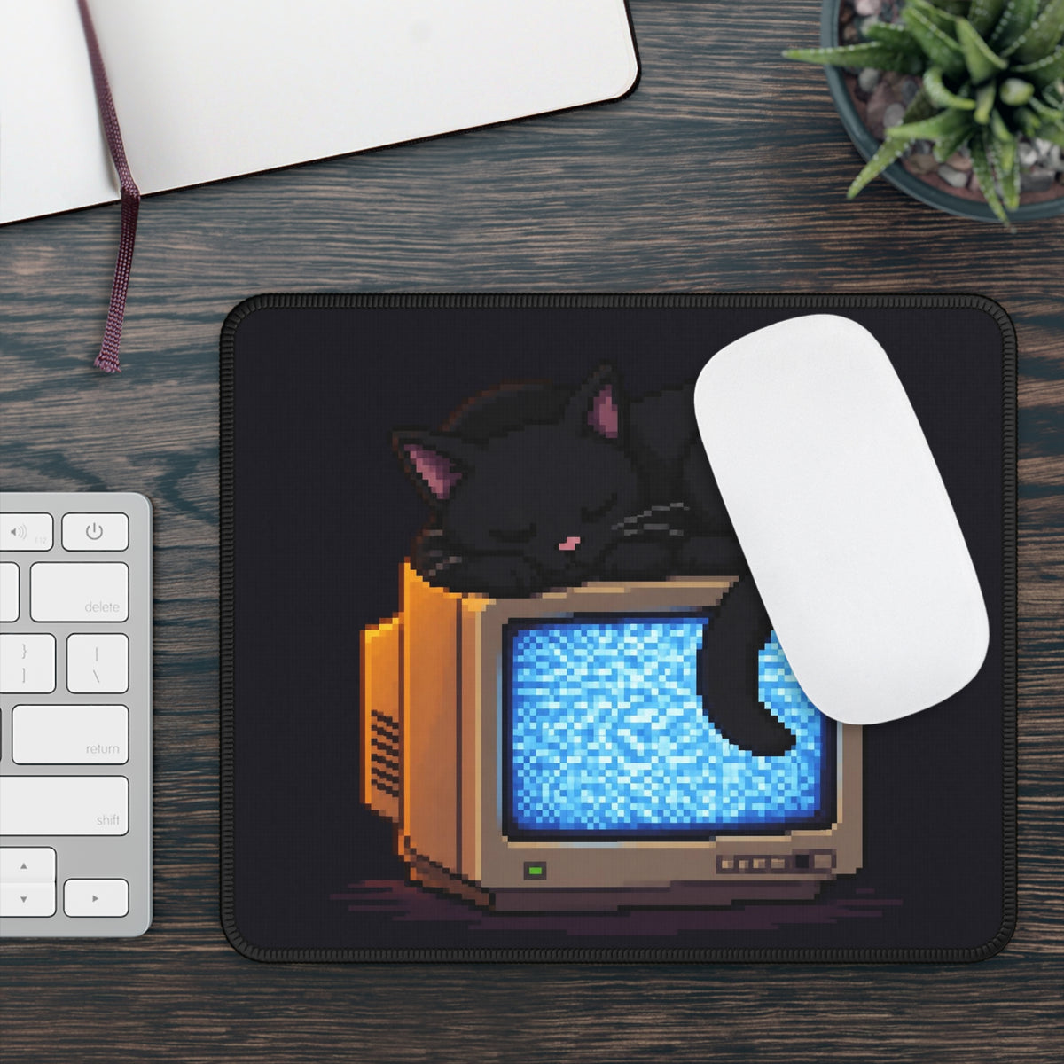 CRT Cat Mousepad — original Wear8bit pixel-art product design, product image 4, digital mockup