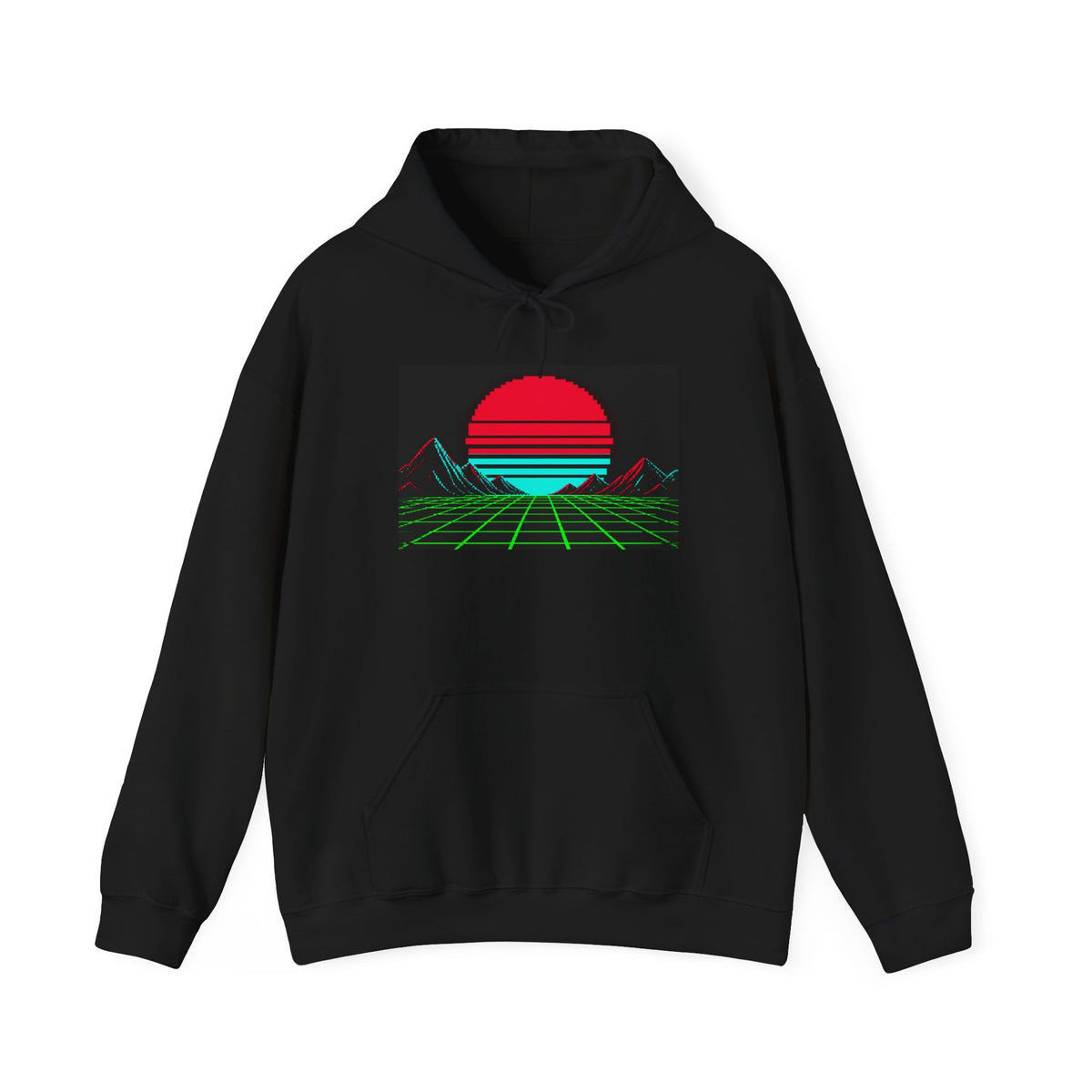Arcade Cabinet Hoodie — Neon Pixel Art Sunset Pullover, Retro Gaming Merch — original Wear8bit pixel-art product design, product image 2, digital mockup