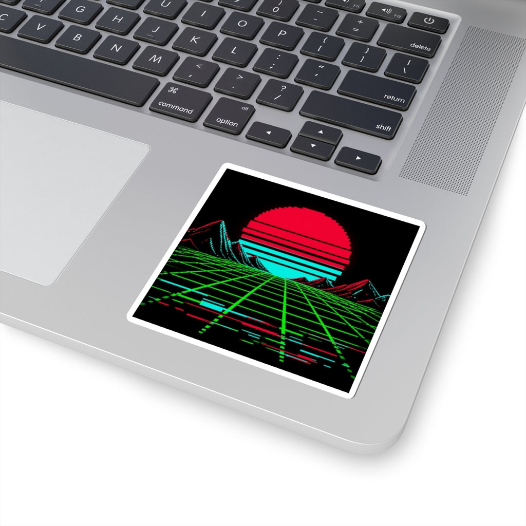 Arcade Cabinet Sticker — Neon Pixel Art Sunset Decal, Retro Gaming Sticker — original Wear8bit pixel-art product design, product image 3, digital mockup