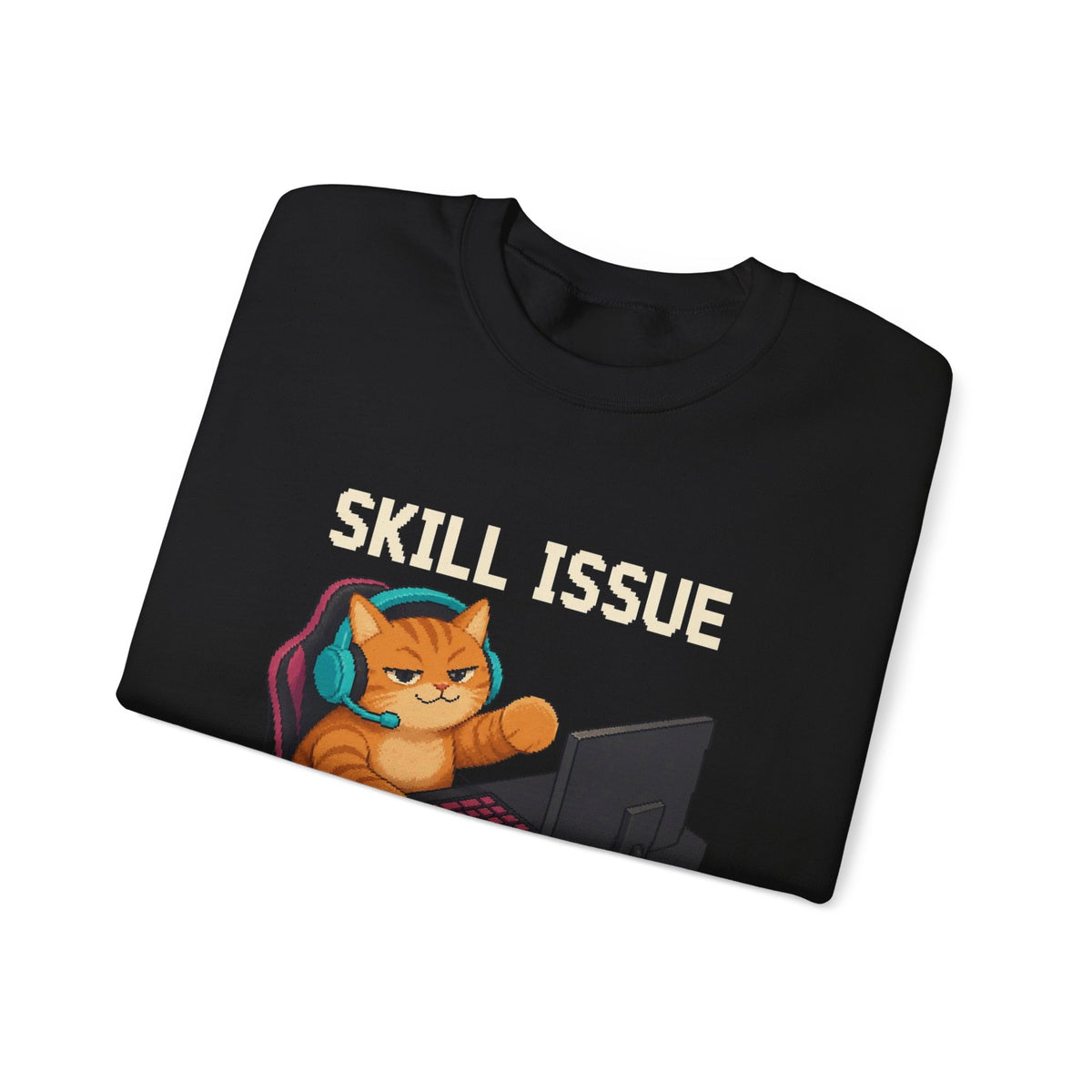 Skill Issue Gaming Cat Crewneck Sweatshirt — Wear8bit — supplier digital product render, angle 4