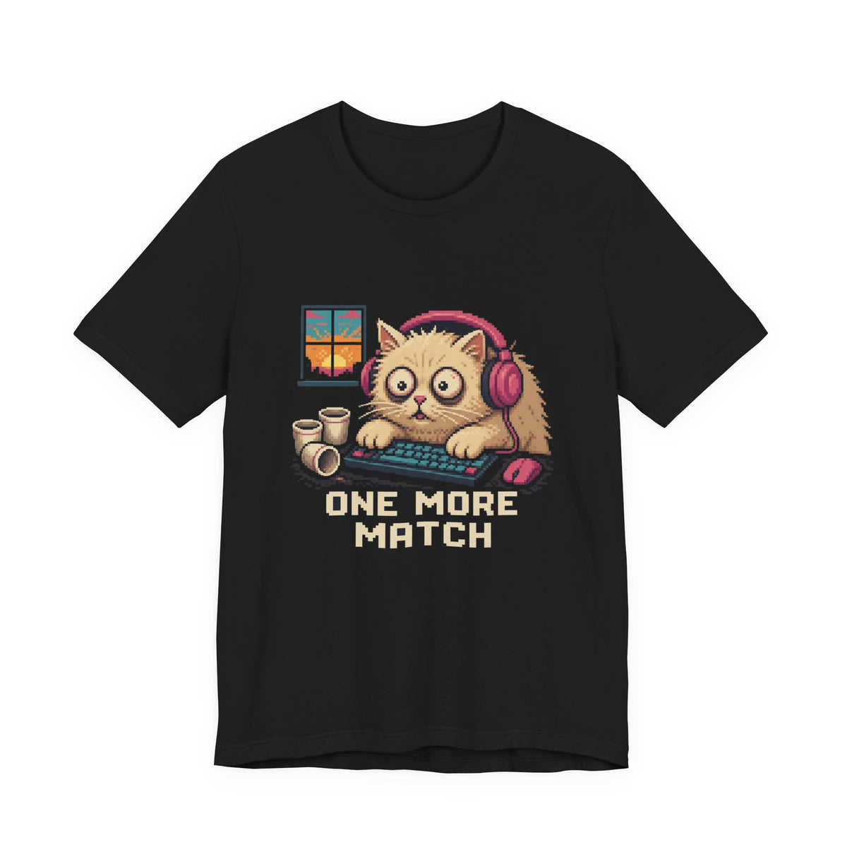 One More Match Gaming Cat T-Shirt — Wear8bit — supplier digital product render, angle 1