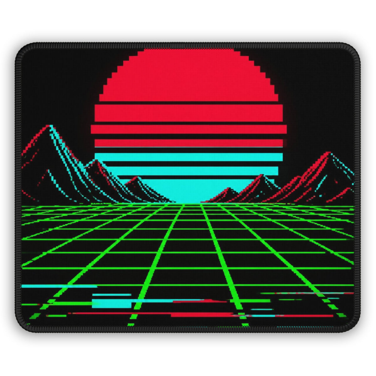 Arcade Cabinet Mousepad — Neon Pixel Art Sunset Desk Mat, Retro Gaming Decor — original Wear8bit pixel-art product design, product image 2, digital mockup