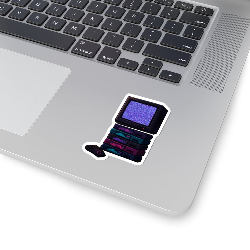 Static Noise Sticker — Vertical CRT Pixel Art Decal, Synthwave Sticker — original Wear8bit pixel-art product design, product image 3, digital mockup