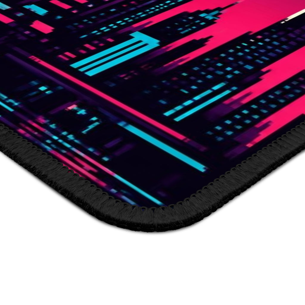 Chrome Skyline Mousepad — Retro-Futurist Pixel Art Desk Mat, Synthwave Decor — original Wear8bit pixel-art product design, product image 5, digital mockup