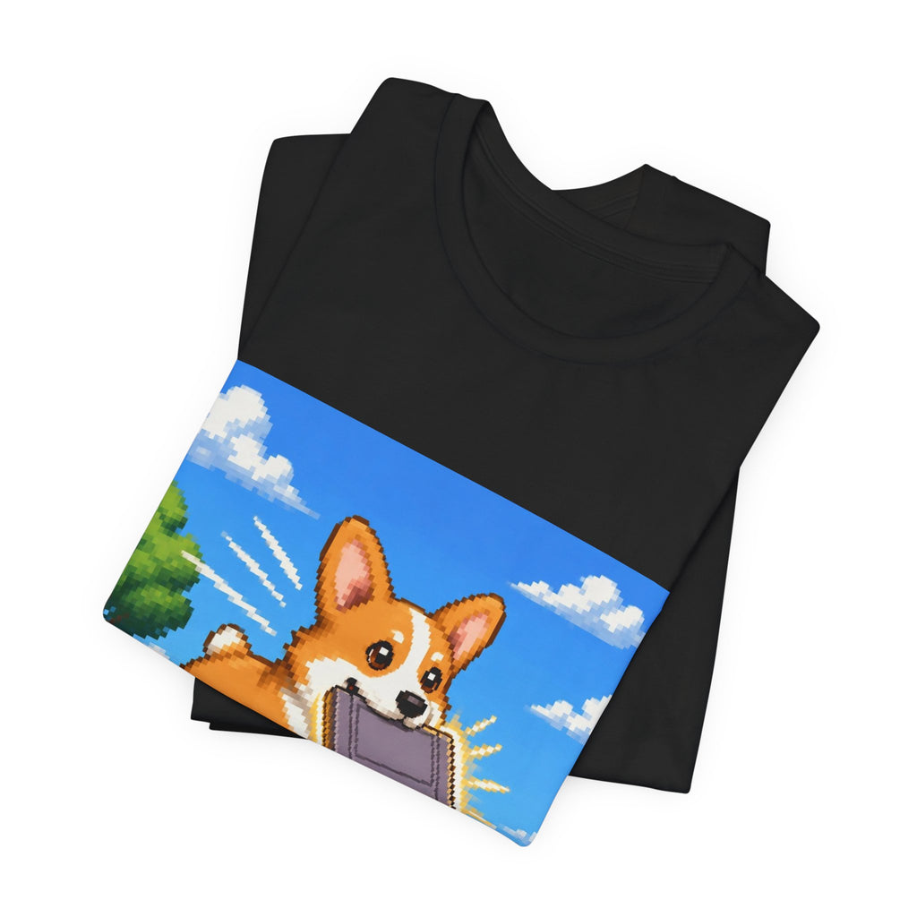 Corgi Cartridge Tee — original Wear8bit pixel-art product design, product image 4, digital mockup