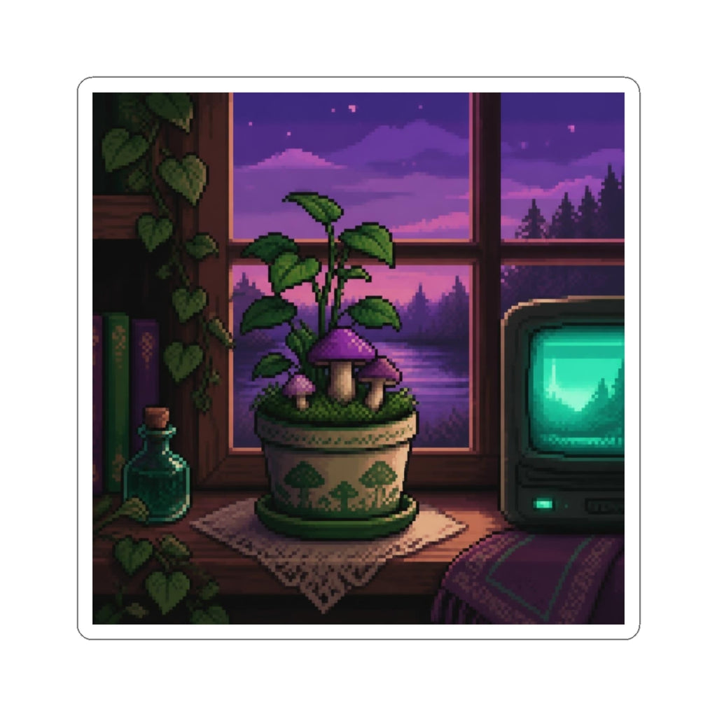 Pixel Garden Sticker — Cottagecore Pixel Art Decal, CRT-Glow Plant Sticker — original Wear8bit pixel-art product design, product image 2, digital mockup