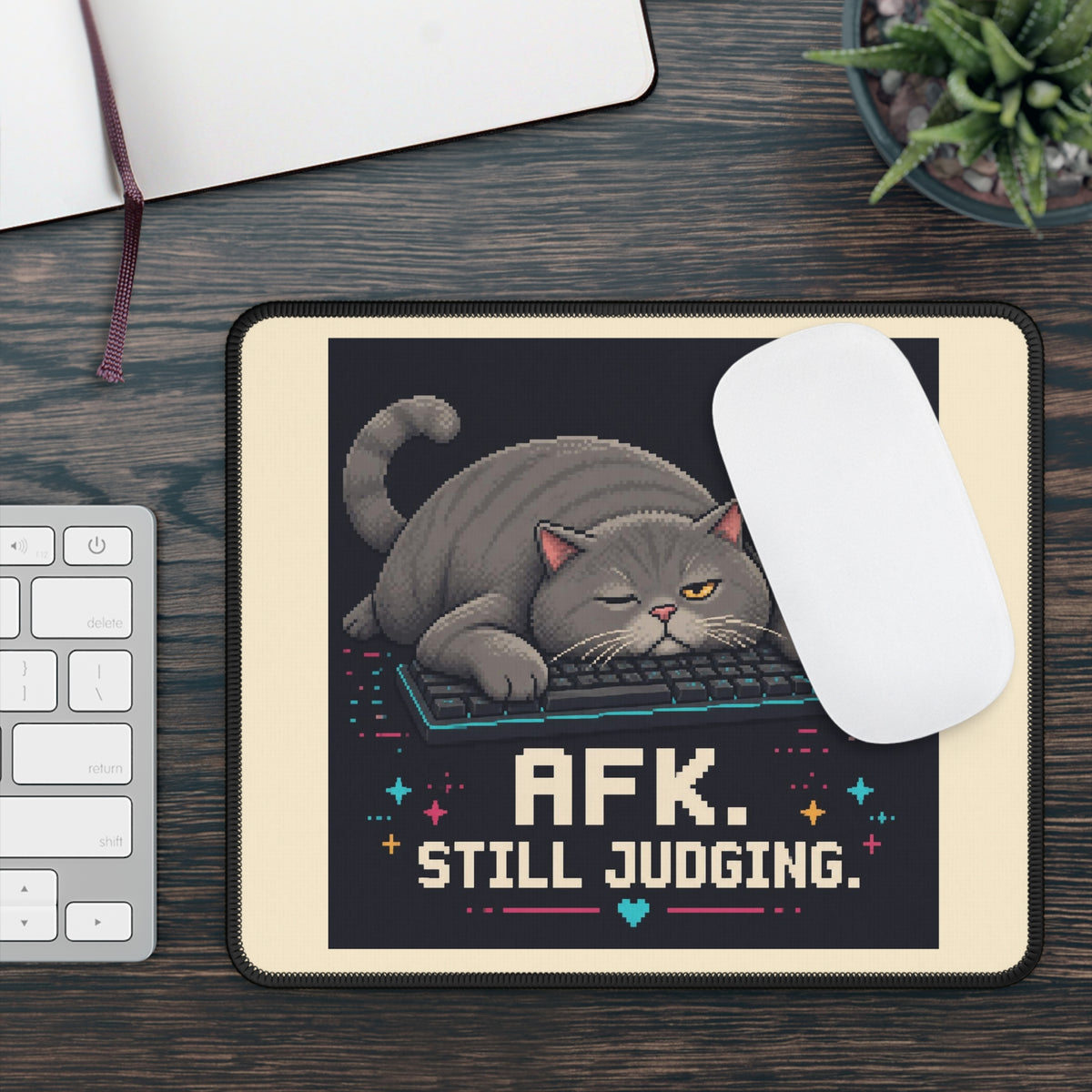 Afk. Still Judging. Gaming Cat Gaming Mousepad — Wear8bit — supplier digital product render, angle 3