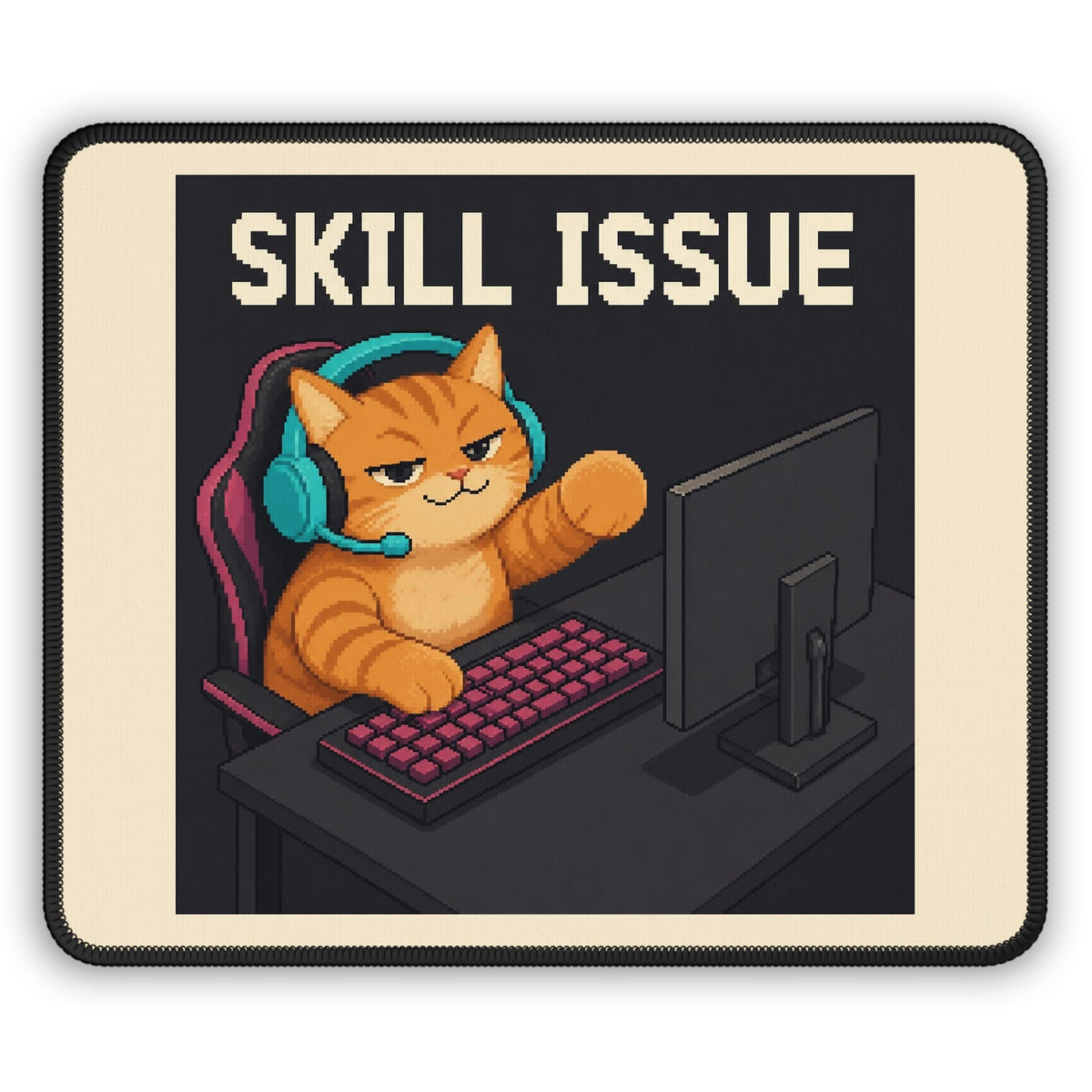 Skill Issue Gaming Cat Gaming Mousepad — Wear8bit — supplier digital product render, angle 1