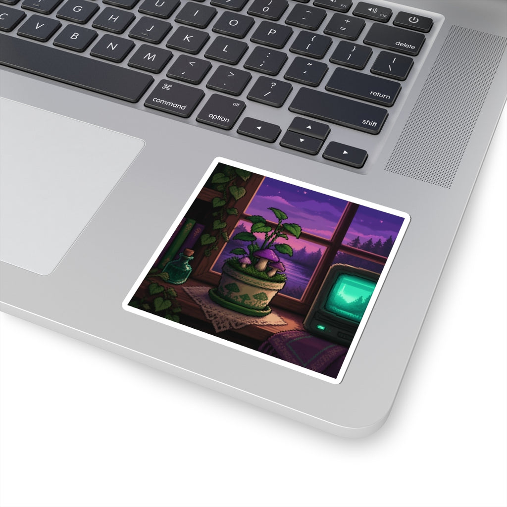 Pixel Garden Sticker — Cottagecore Pixel Art Decal, CRT-Glow Plant Sticker — original Wear8bit pixel-art product design, product image 3, digital mockup