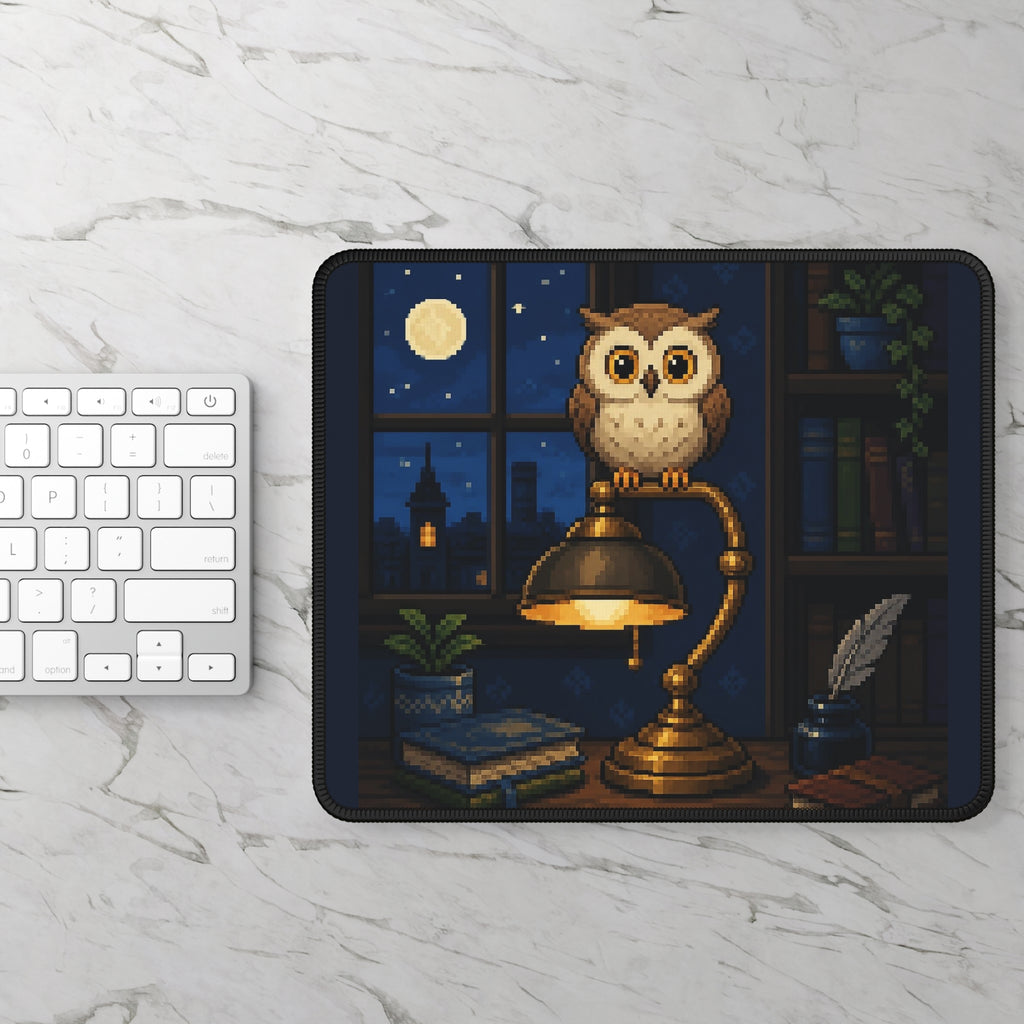 Owl Lamp Mousepad — original Wear8bit pixel-art product design, product image 3, digital mockup