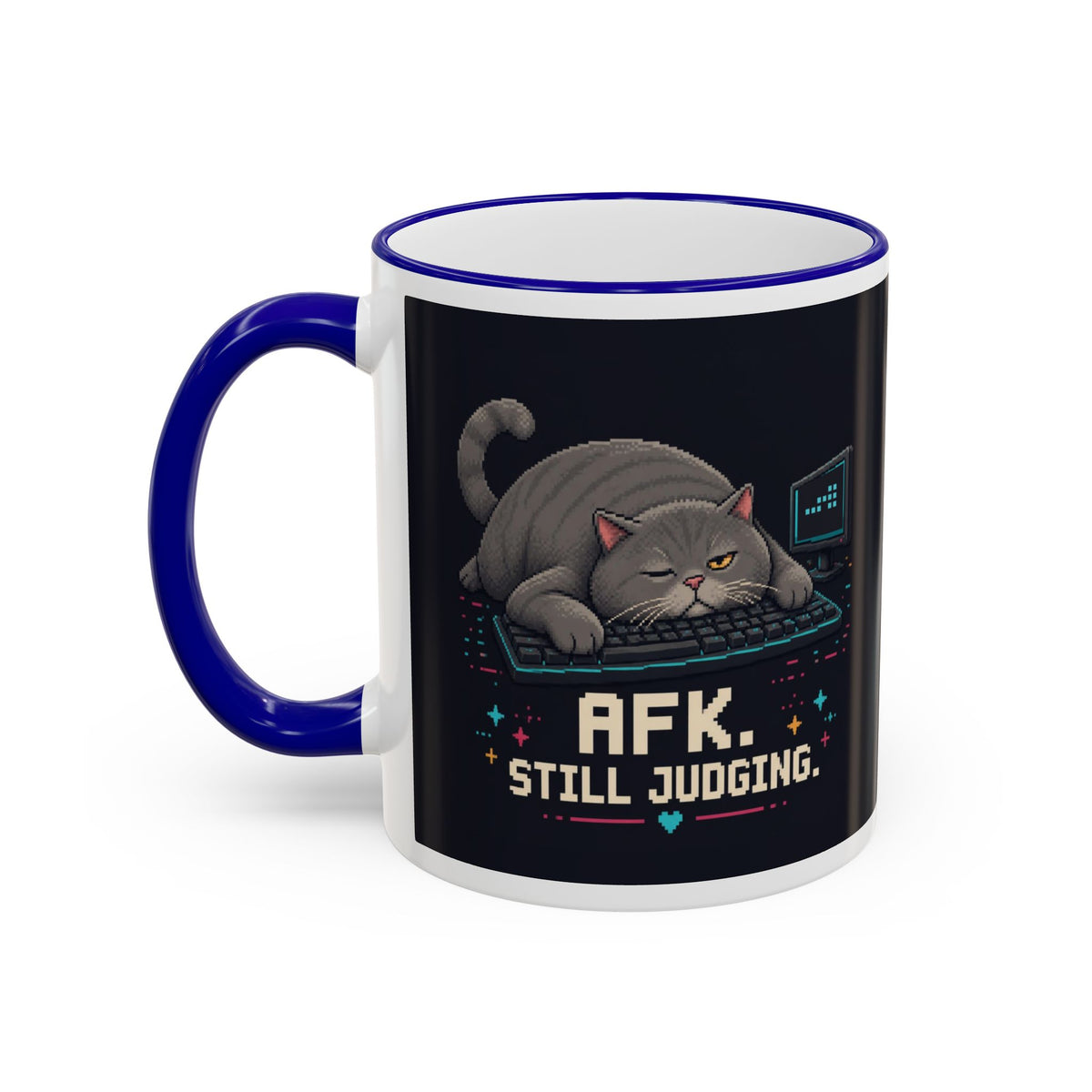 Afk. Still Judging. Gaming Cat Accent Mug — Wear8bit — supplier digital product render, angle 3