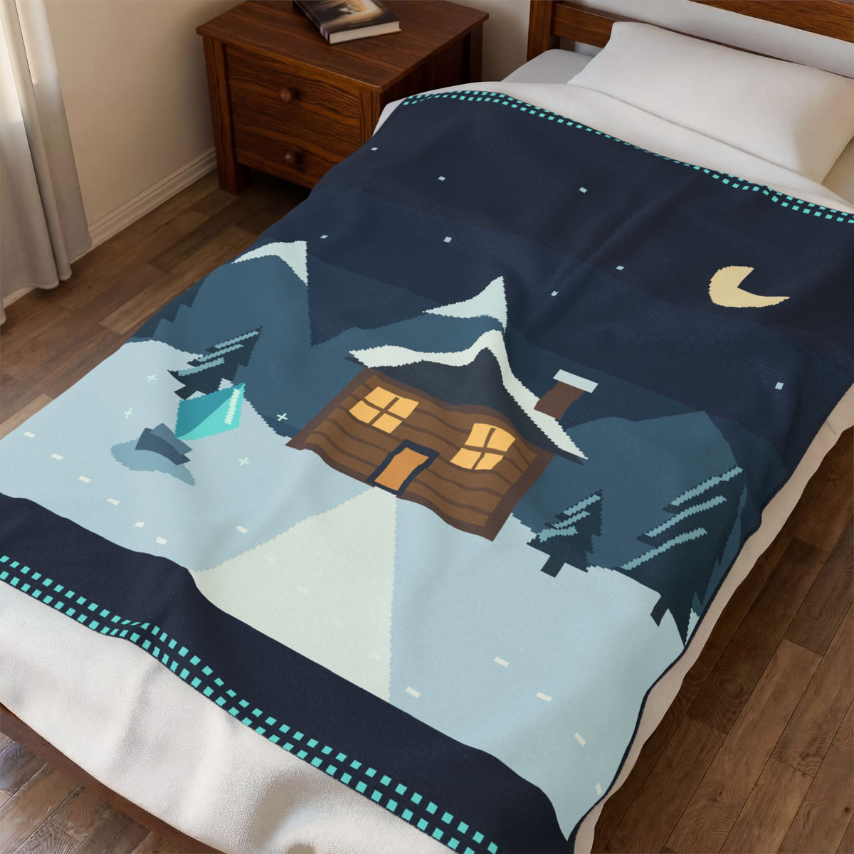 Snow Save Point Pixel Art Plush Blanket — Winter & Cozy — original Wear8bit pixel-art product design, product image 4, digital mockup
