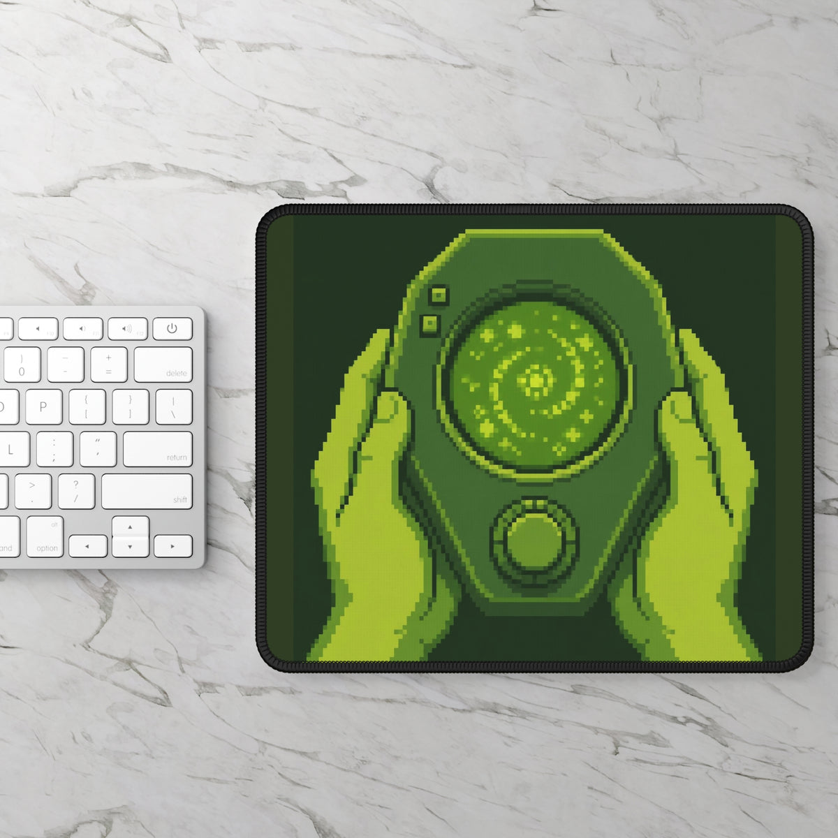 Orb Handheld Mousepad — Retro Console Pixel Art Desk Mat, Gamer Gift — original Wear8bit pixel-art product design, product image 3, digital mockup