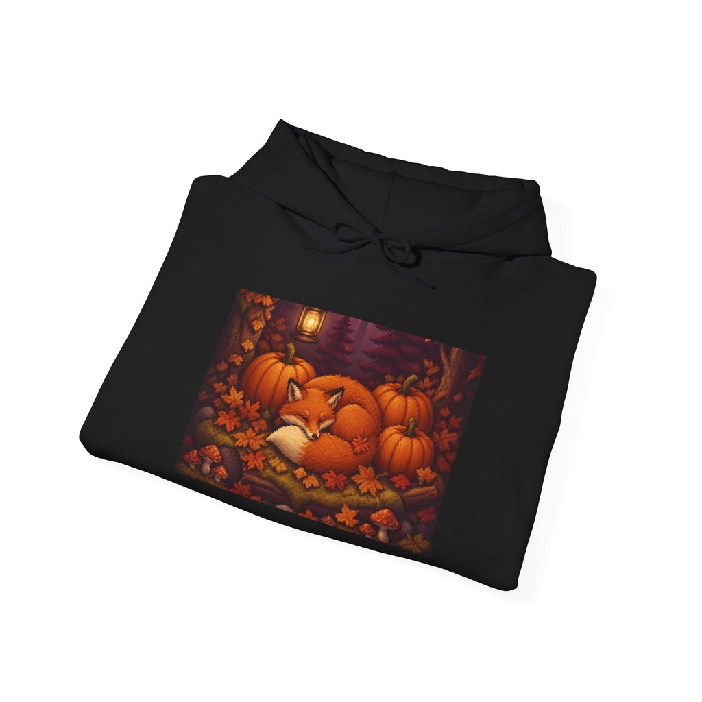 Harvest Fox Pixel Art Fleece Hoodie — Fall & Cozy — original Wear8bit pixel-art product design, product image 6, digital mockup