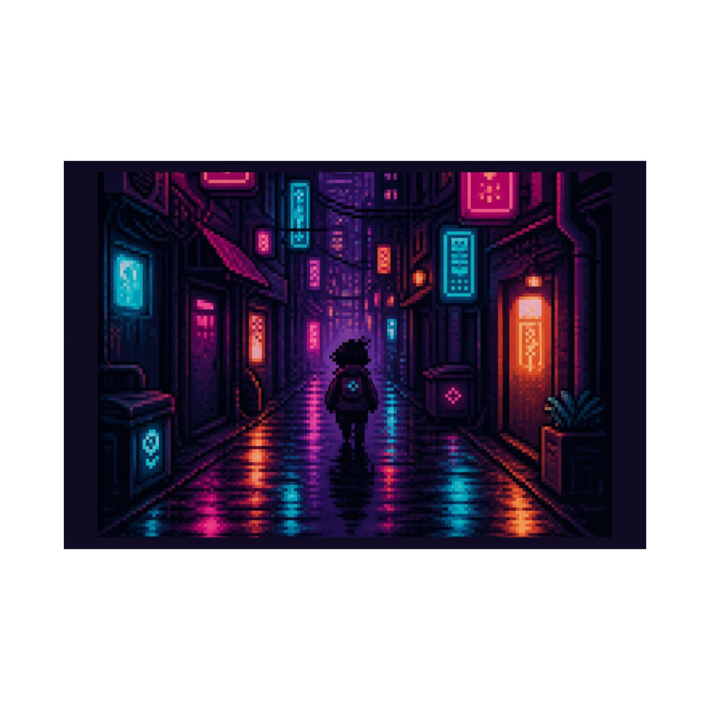 Neon District Poster — Original Pixel Art Cityscape Print, Anime-Aesthetic Wall Art — original Wear8bit pixel-art product design, product image 3, digital mockup