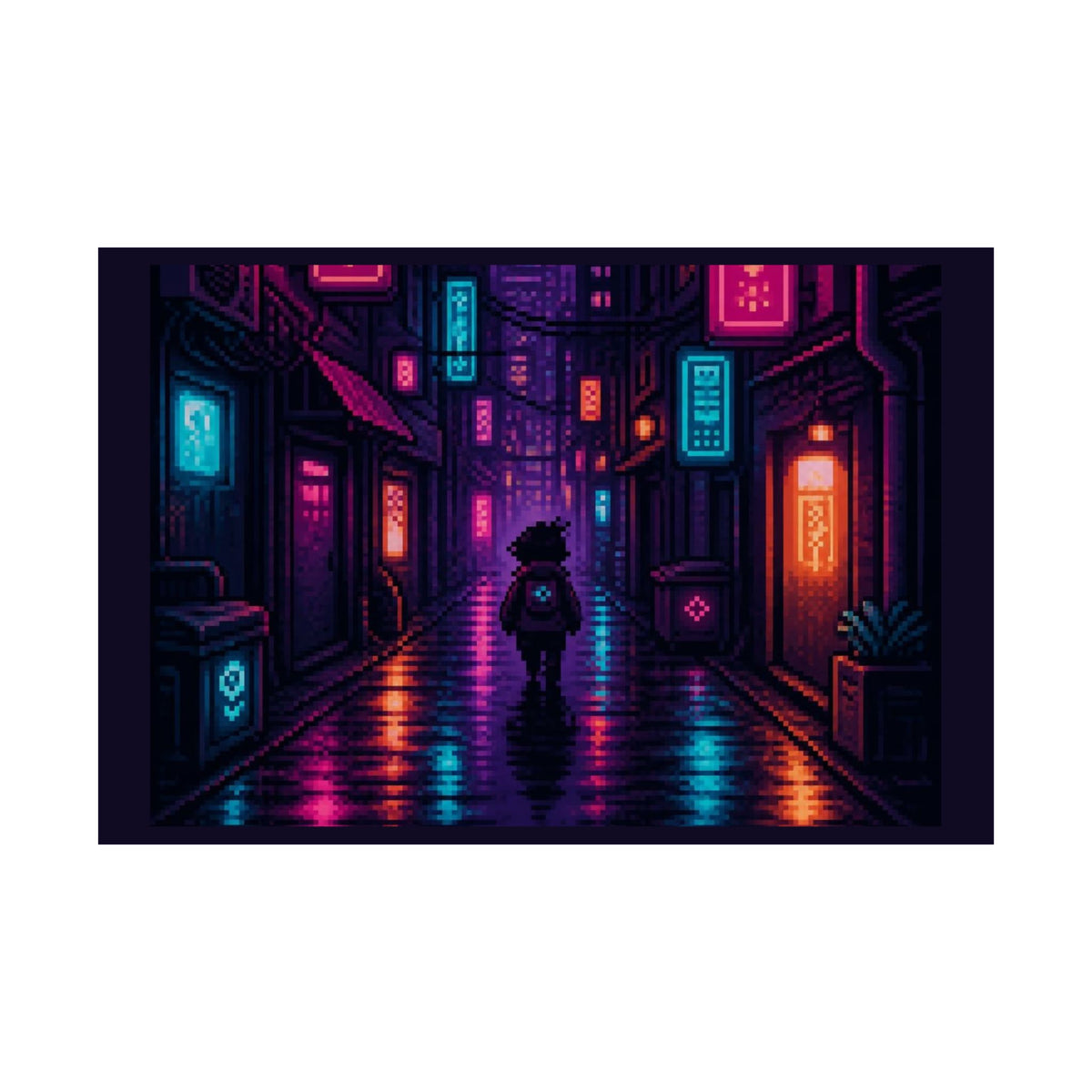 Neon District Poster — Original Pixel Art Cityscape Print, Anime-Aesthetic Wall Art — original Wear8bit pixel-art product design, product image 3, digital mockup