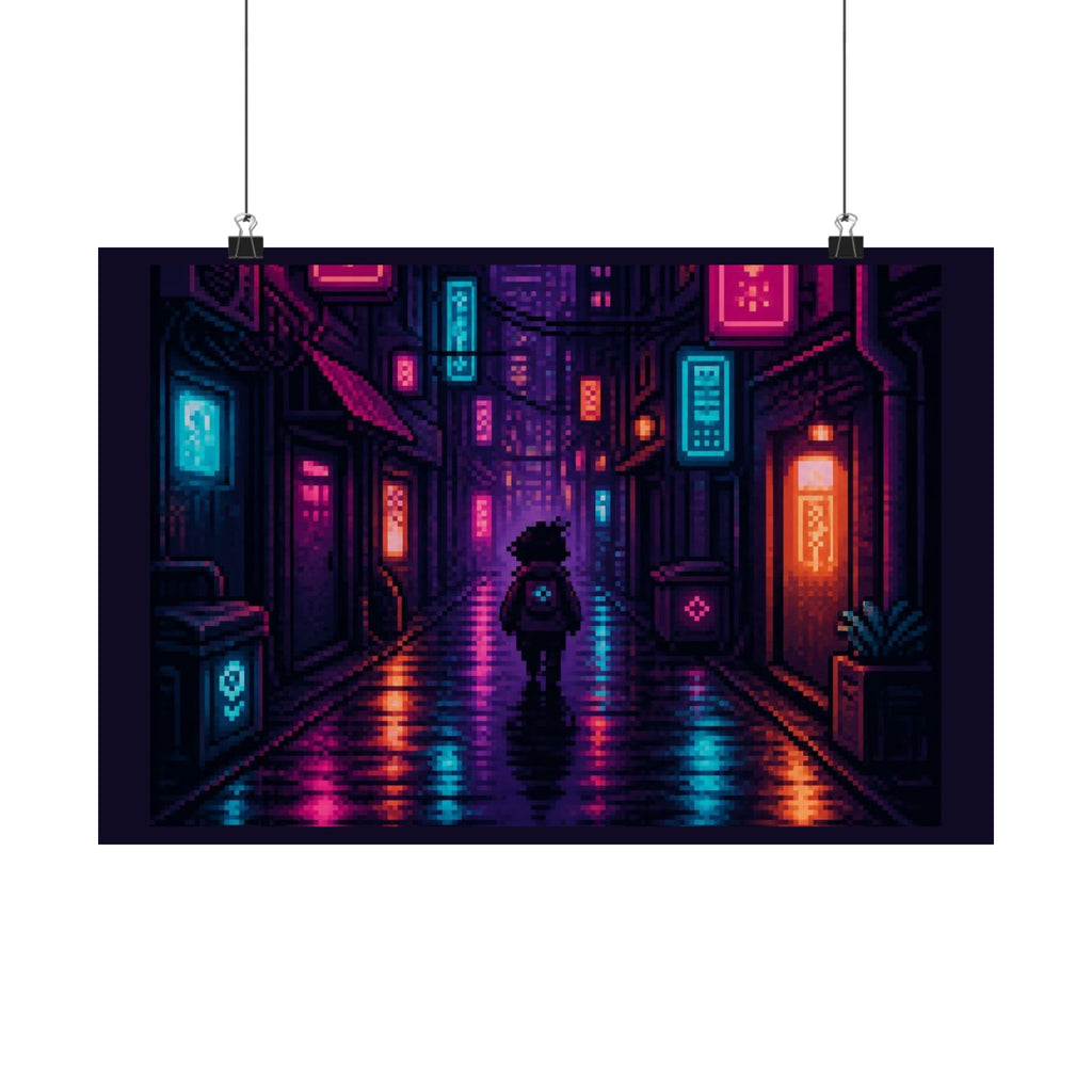 Neon District Poster — Original Pixel Art Cityscape Print, Anime-Aesthetic Wall Art — original Wear8bit pixel-art product design, product image 2, digital mockup