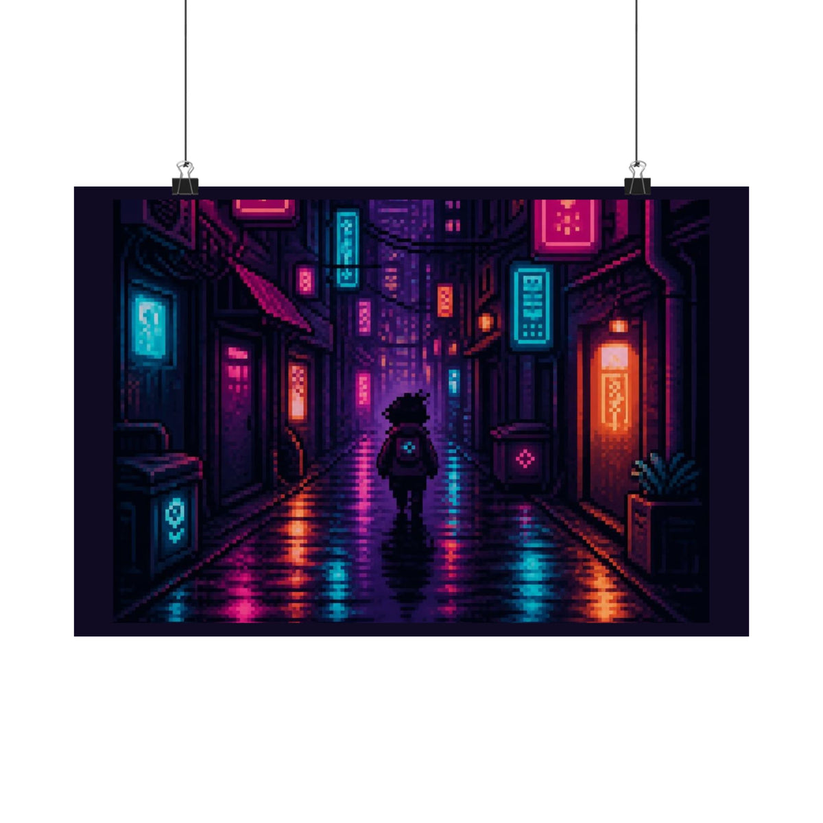 Neon District Poster — Original Pixel Art Cityscape Print, Anime-Aesthetic Wall Art — original Wear8bit pixel-art product design, product image 2, digital mockup