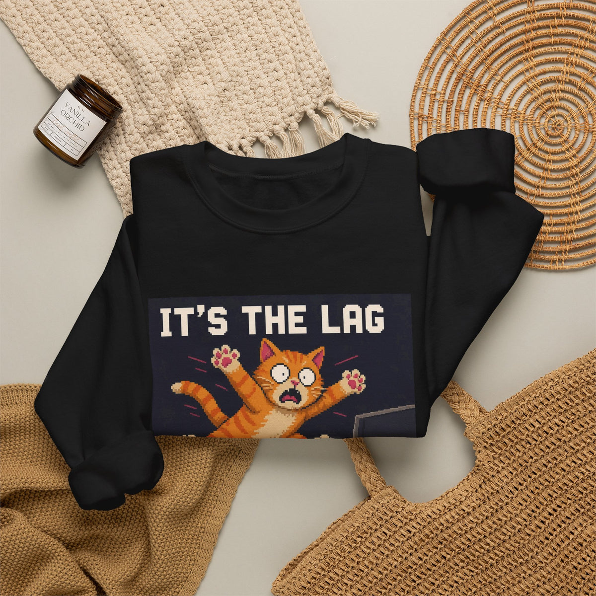 It'S The Lag Gaming Cat Crewneck Sweatshirt — Wear8bit — supplier digital product render, angle 5